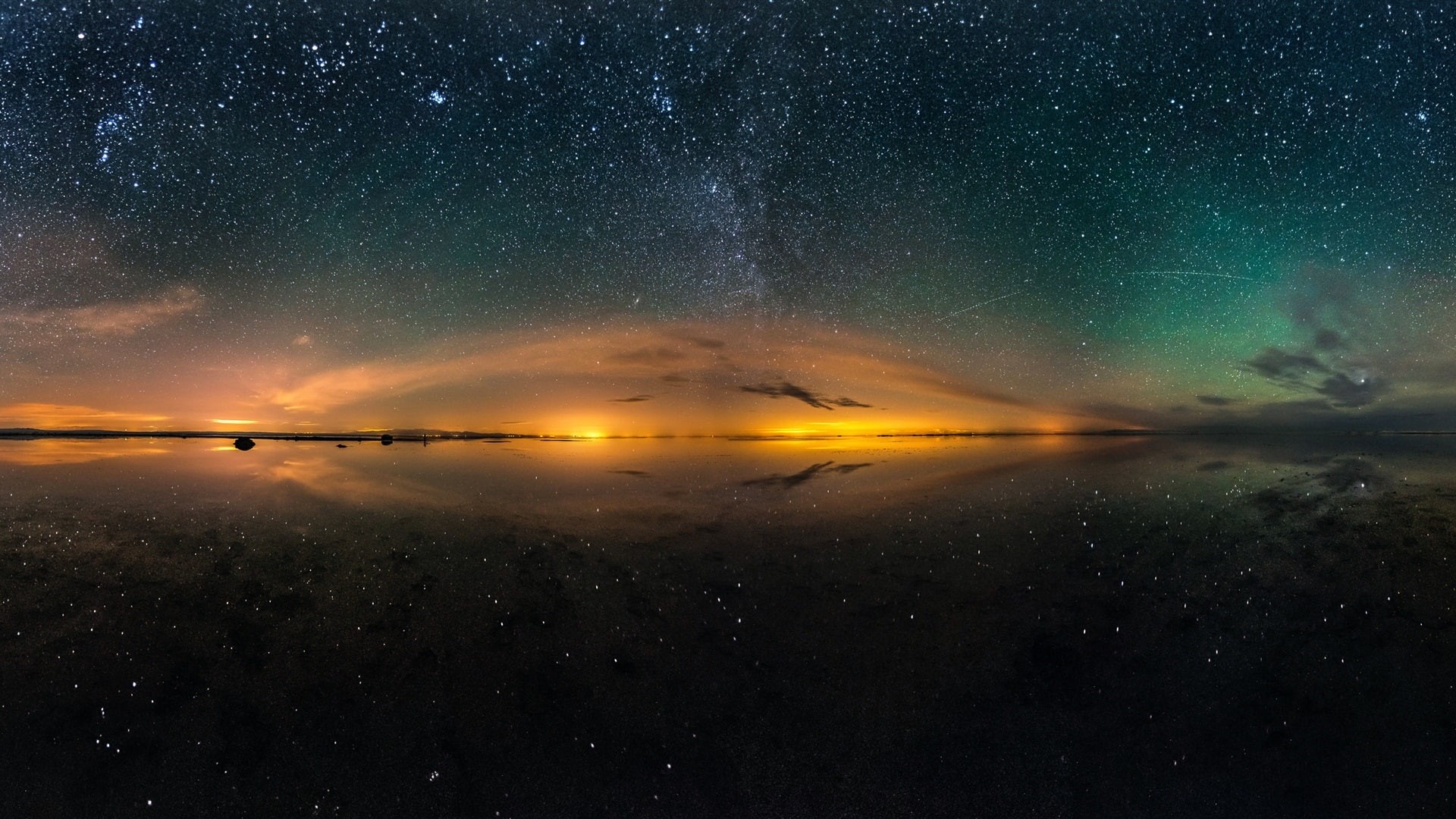 yellow, Night, sunset, Lake, Water, 1080P, Sky, Reflection, Beautiful, Salt, Stars, HD Wallpaper