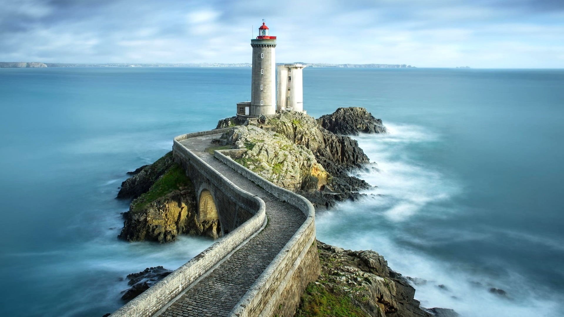 outdoors, white, clouds, stones, building exterior, nature, lighthouse, bridge, beach, built structure, long exposure, architecture, concrete, water, beauty in nature, HD Wallpaper