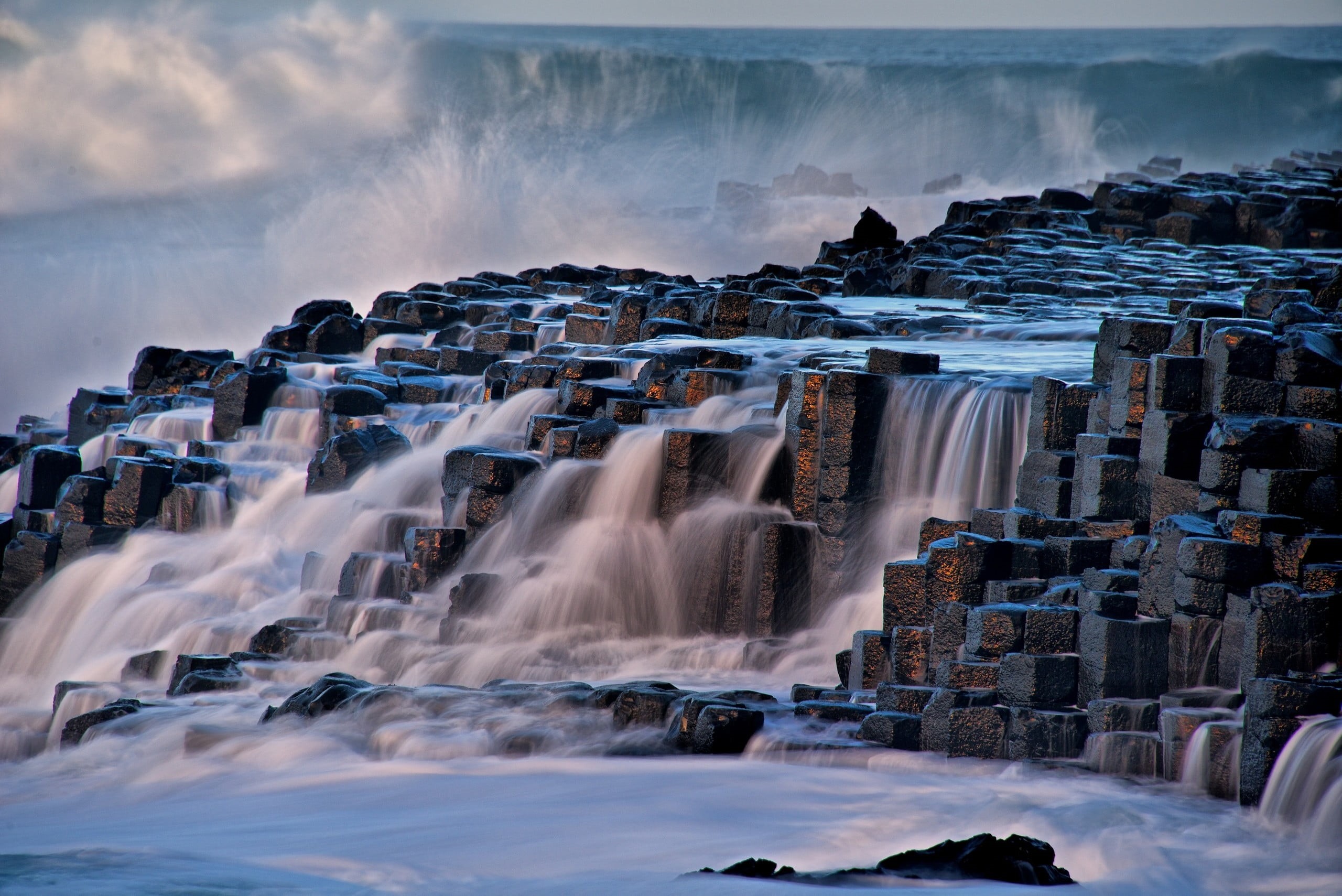 nature, blurred motion, rock - object, step, splashing, power, surfing, landscape, multi, waterfalls, waterfall, power in nature, rock, solid, waves, scenics - nature, HD Wallpaper