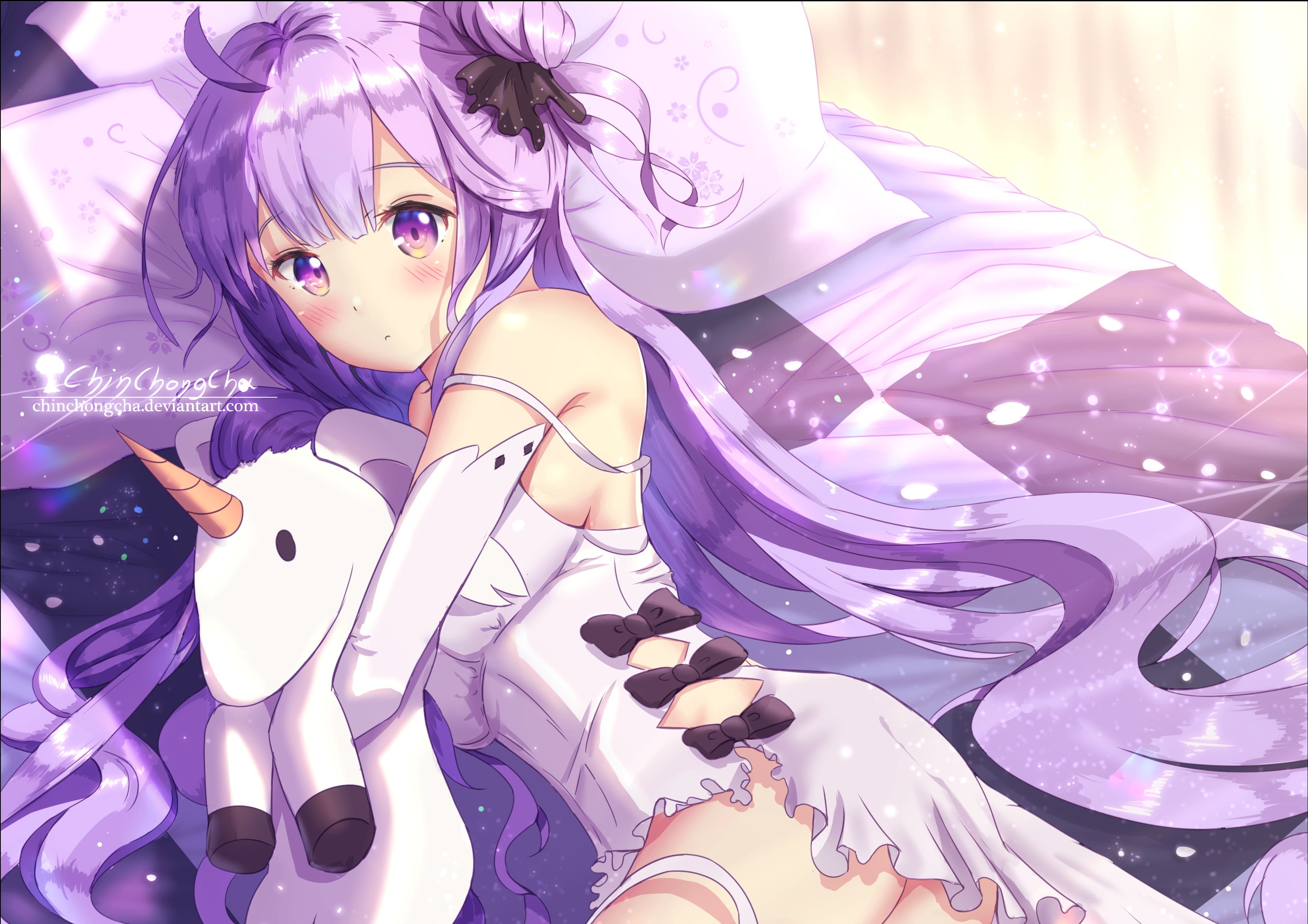 azur, lane, chinchongcha, konachan, eyes, gloves, hair, bed, long, hms, lane), 255131, 2K, blush, (azur, purple, dress, com, elbow, watermark, anthropomorphism, HD Wallpaper