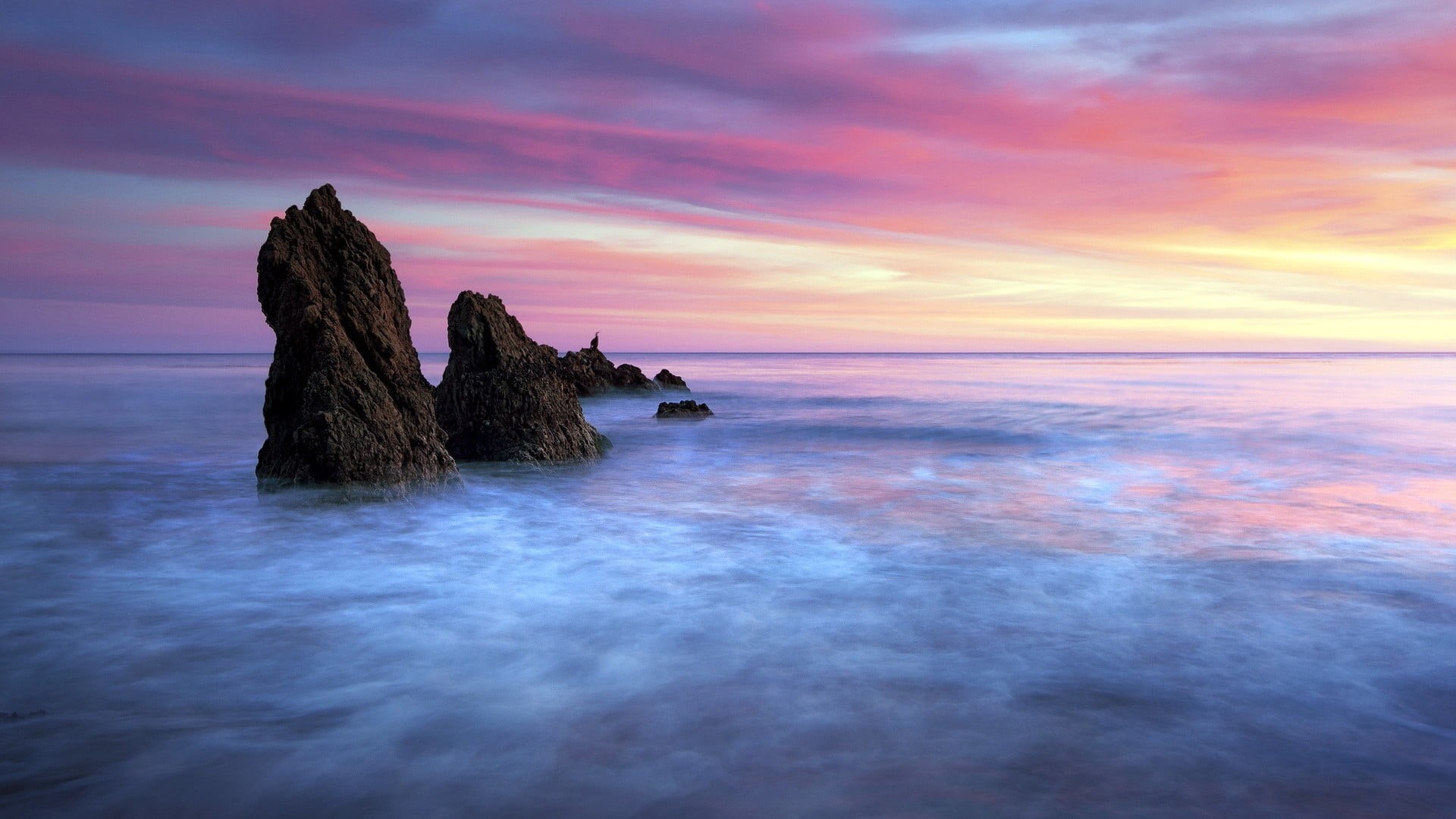 water, beach, landscape, rock - object, waves, motion, nature, scenics - nature, no people, tranquil scene, cloud - sky, seascape, horizon, 1080P, colorful, HD Wallpaper