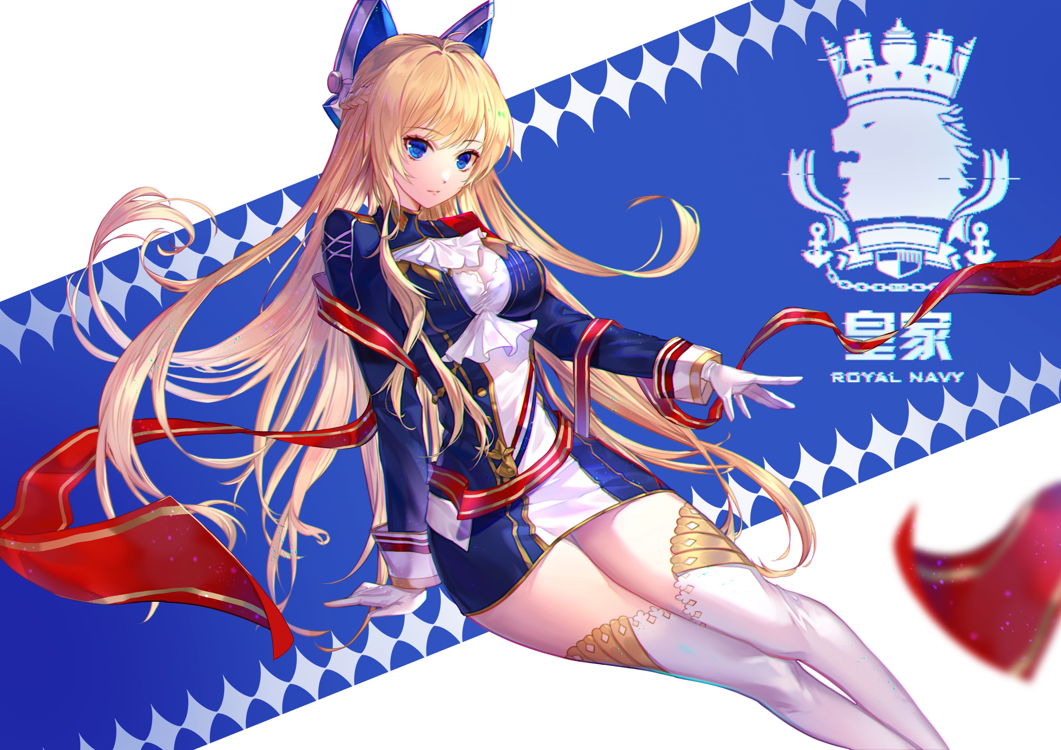 bow, 261495, hair, blonde, uniform, lane, lane), konachan, gloves, blue, anthropomorphism, dress, braids, azur, eyes, long, com, 2K, (azur, glorious, shenteita, HD Wallpaper