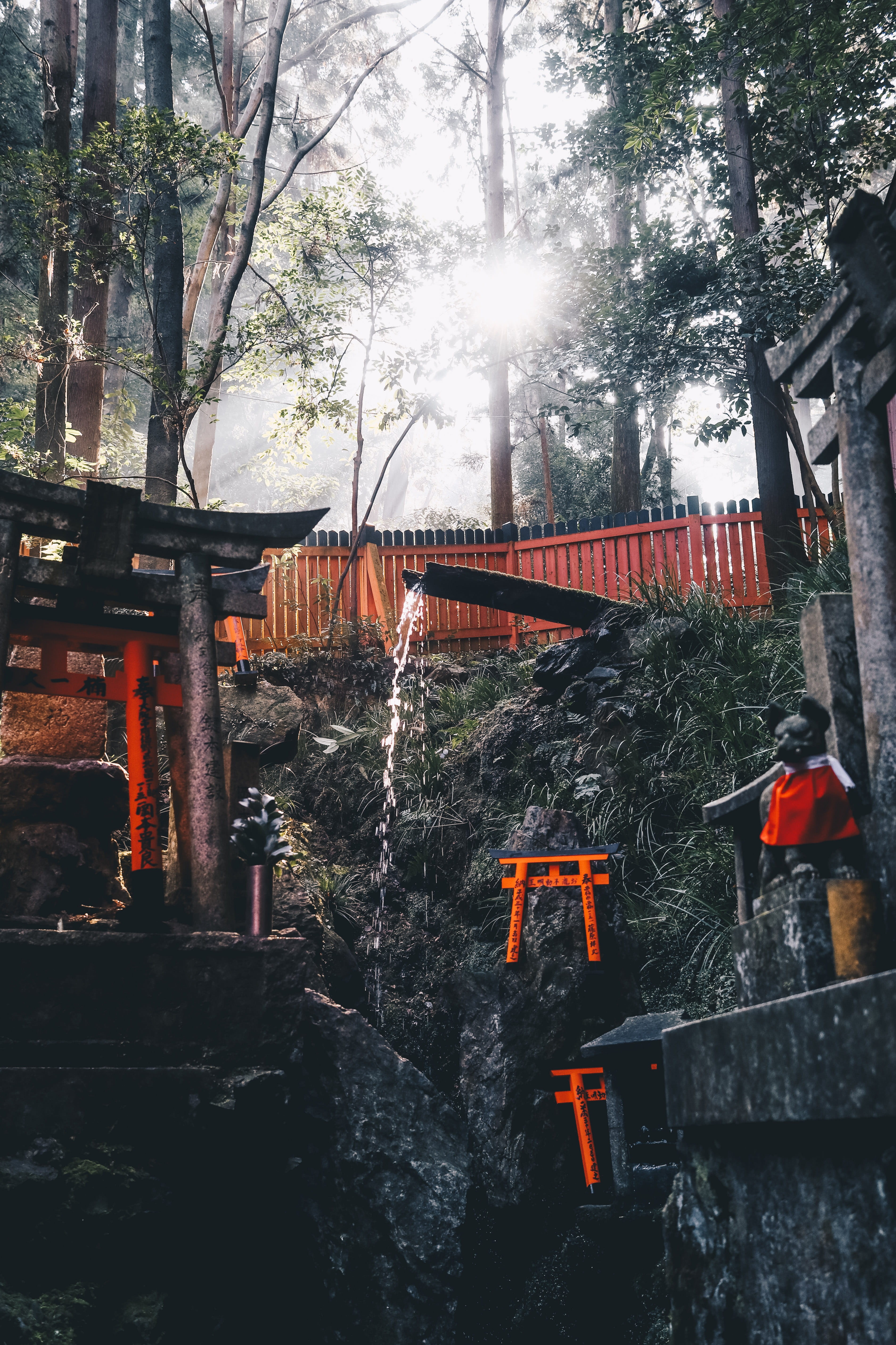 building, temple, magic, smoke - physical structure, built structure, nature, fushimi inari taisha, morning, kyoto, place of worship, japan, asia, japanese, Phone HD Wallpaper