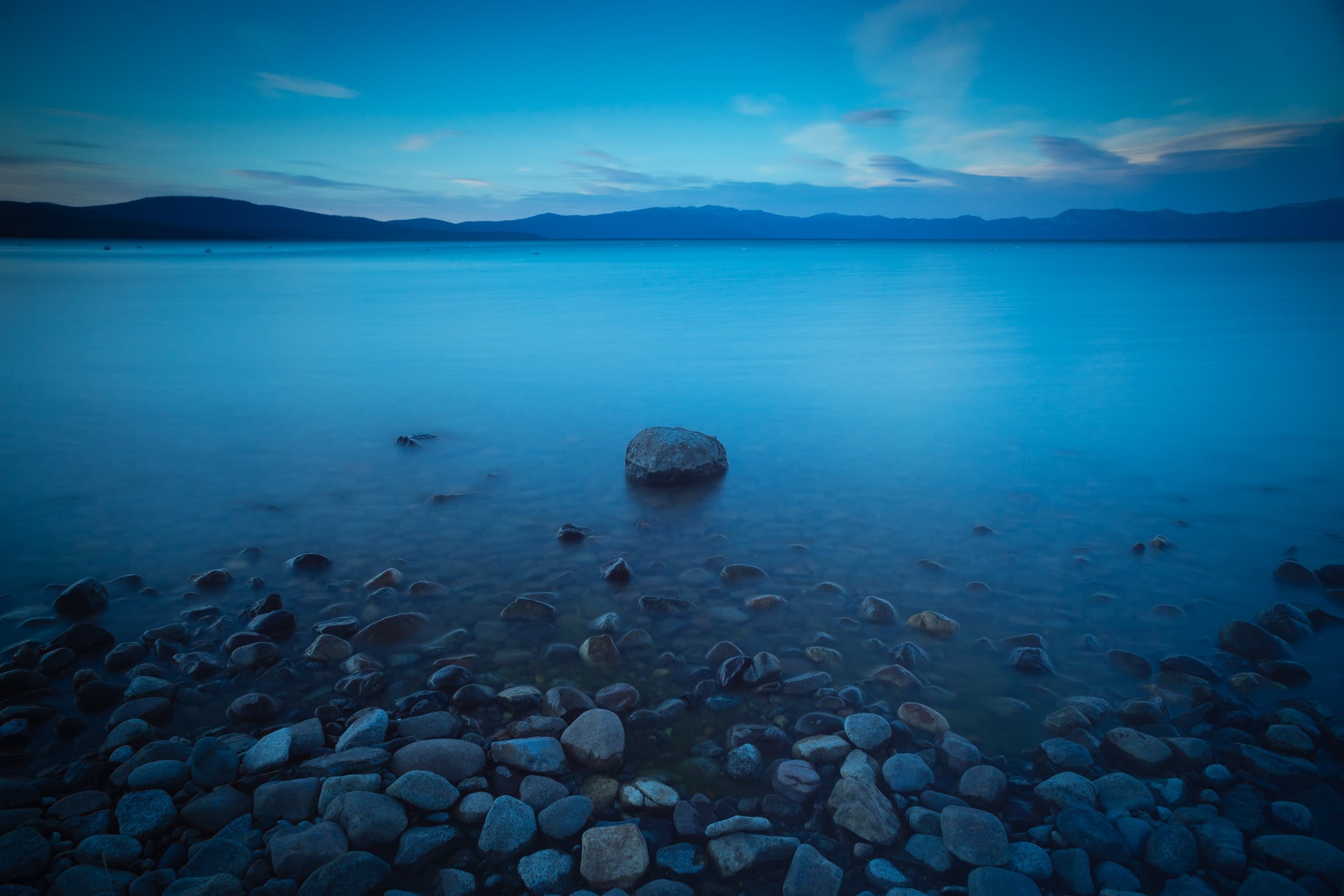stone, sea, reflection, scenics, long exposure, lake, water, nature, clouds, sunset, blue, f2, shores, tranquil Scene, beauty In Nature, mountains, sky, HD Wallpaper