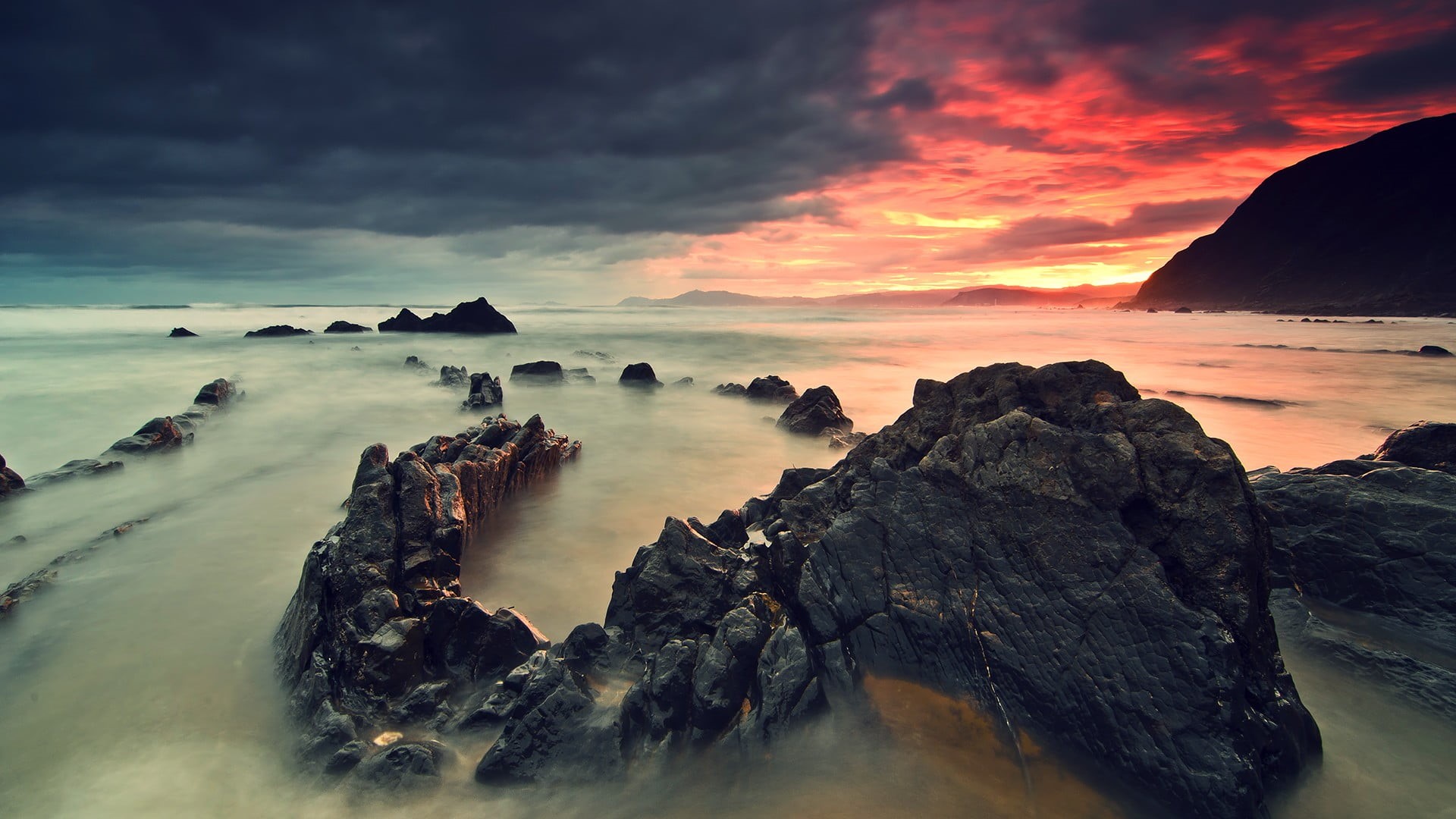 formation, horizon over water, nature, no People, sky, sun, HDR, land, beauty In Nature, clouds, coastline, sunlight, landscape, cliff, scenics - nature, HD Wallpaper