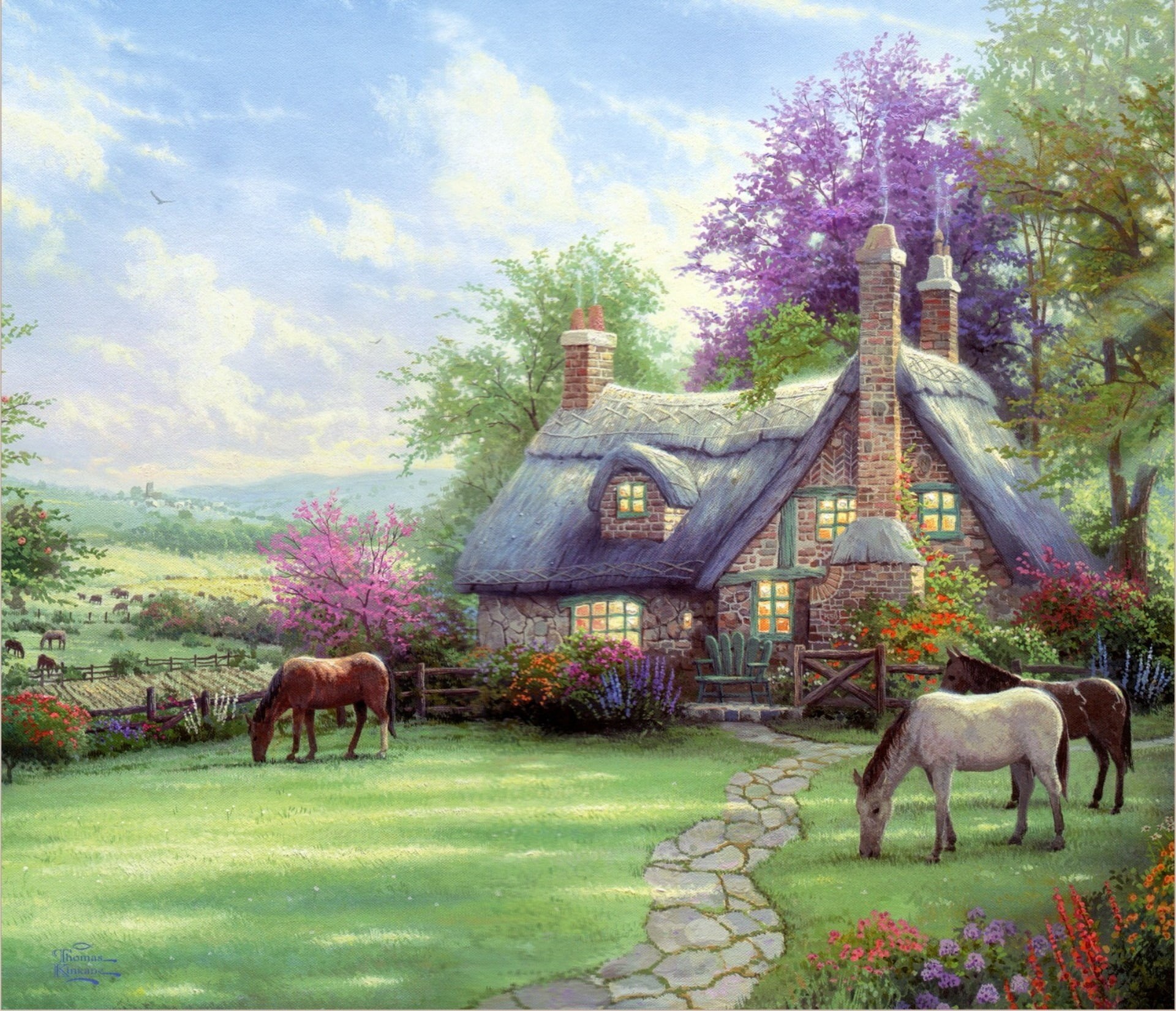 multicolored, history, tourism, asia, outdoors, vertebrate, day, Thomas Kinkade, field, domestic, travel, travel Destinations, building Exterior, livestock, HD Wallpaper