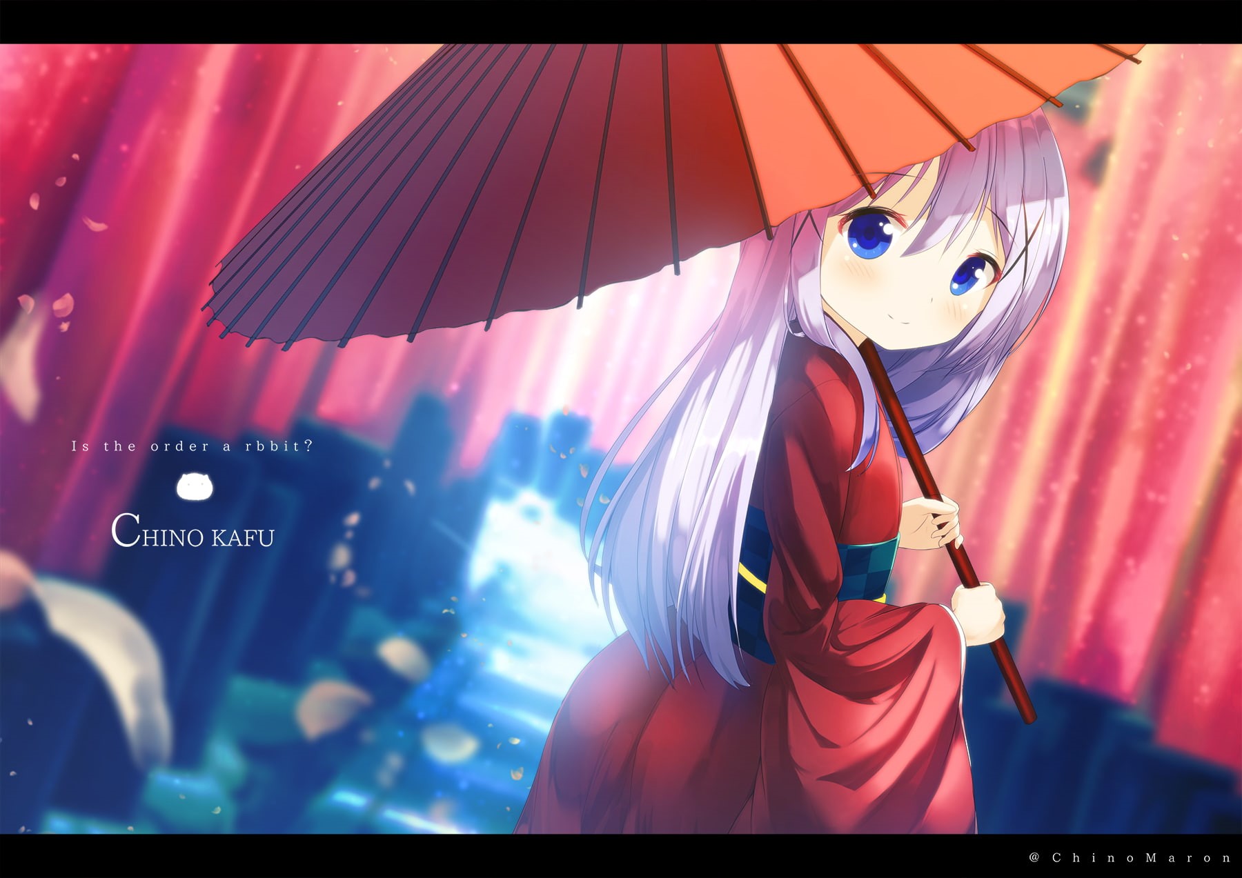 chest, loli, eyes, hair, chinomaron, umbrella, 260734, flat, clothes, chino, konachan, blue, gochuumon, white, usagi, long, torii, desu, kafuu, japanese, HD Wallpaper