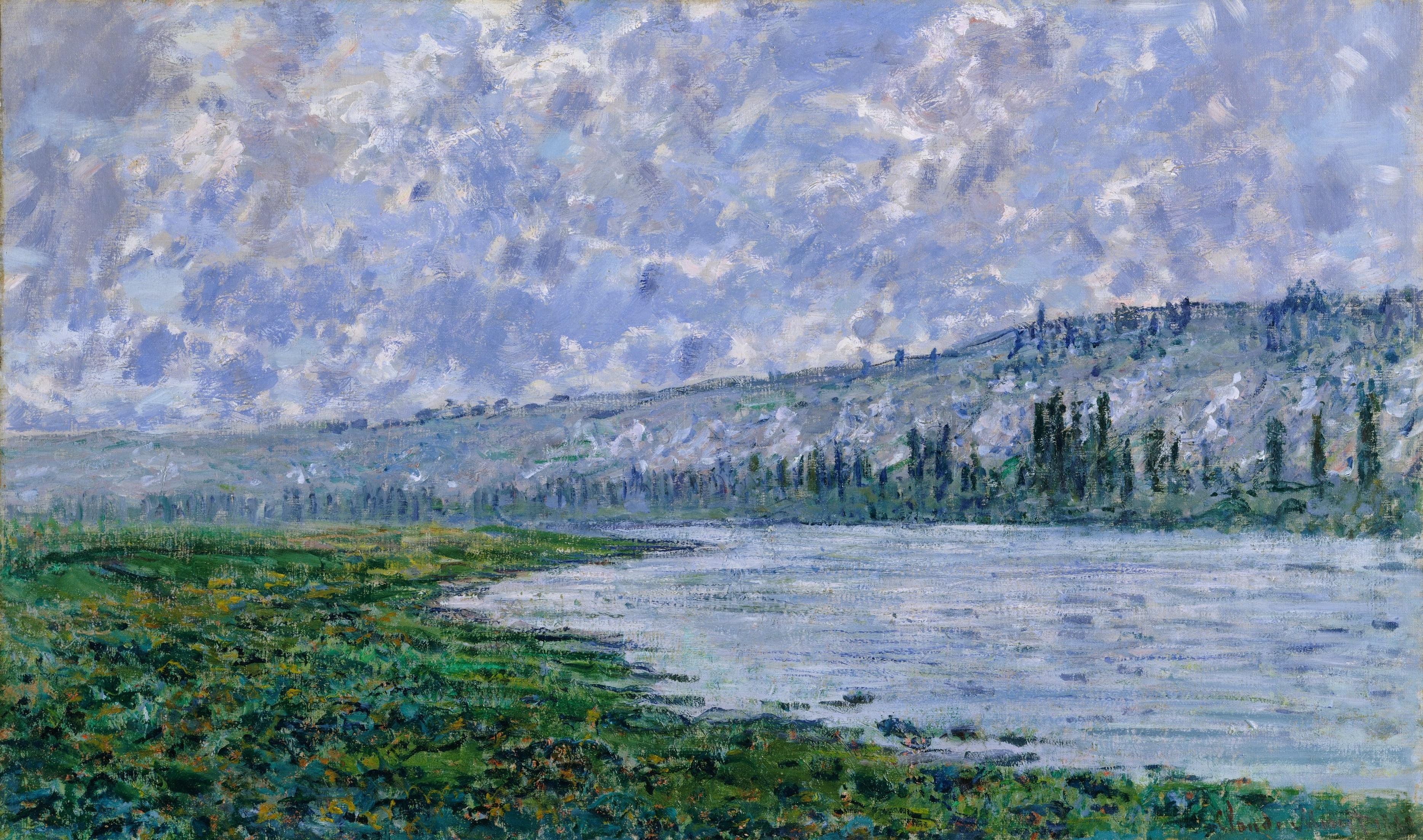 canvas, tranquil scene, landscape, the seine at vetheuil, grass, nature, environment, claude monet, tranquility, fog, land, day, rock - Object, beauty In Nature, HD Wallpaper