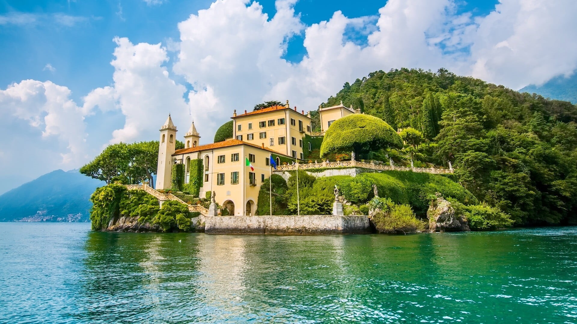 tree, cottage, 1080P, day, no people, built structure, near, beauty in nature, plant, Lake Como, town, sky, travel destinations, architecture, nature, HD Wallpaper