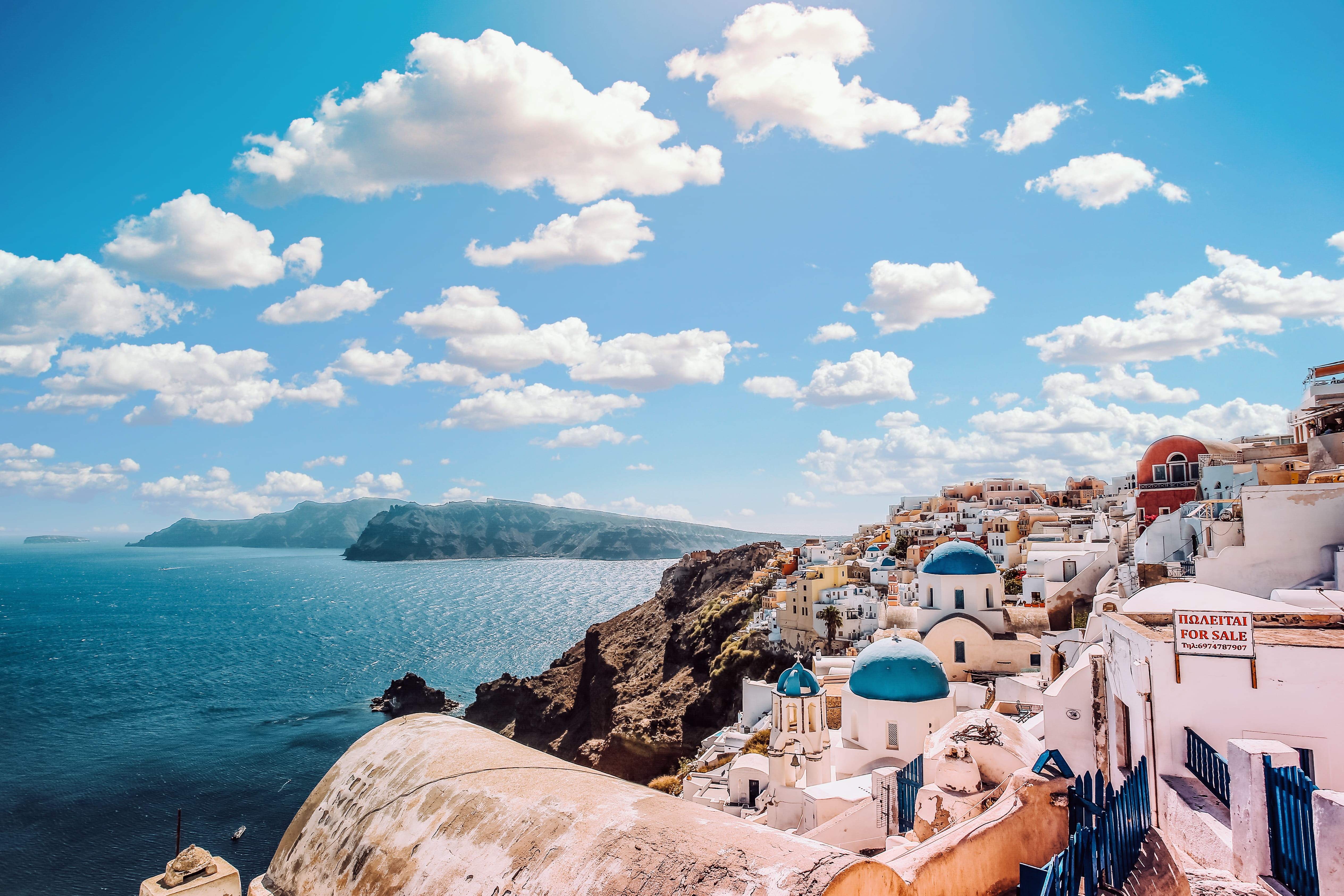 sight, summer, travel destinations, santorini, nature, building exterior, sky, beach, rock - object, relaxation, water, city, cloud - sky, land, body, day, HD Wallpaper