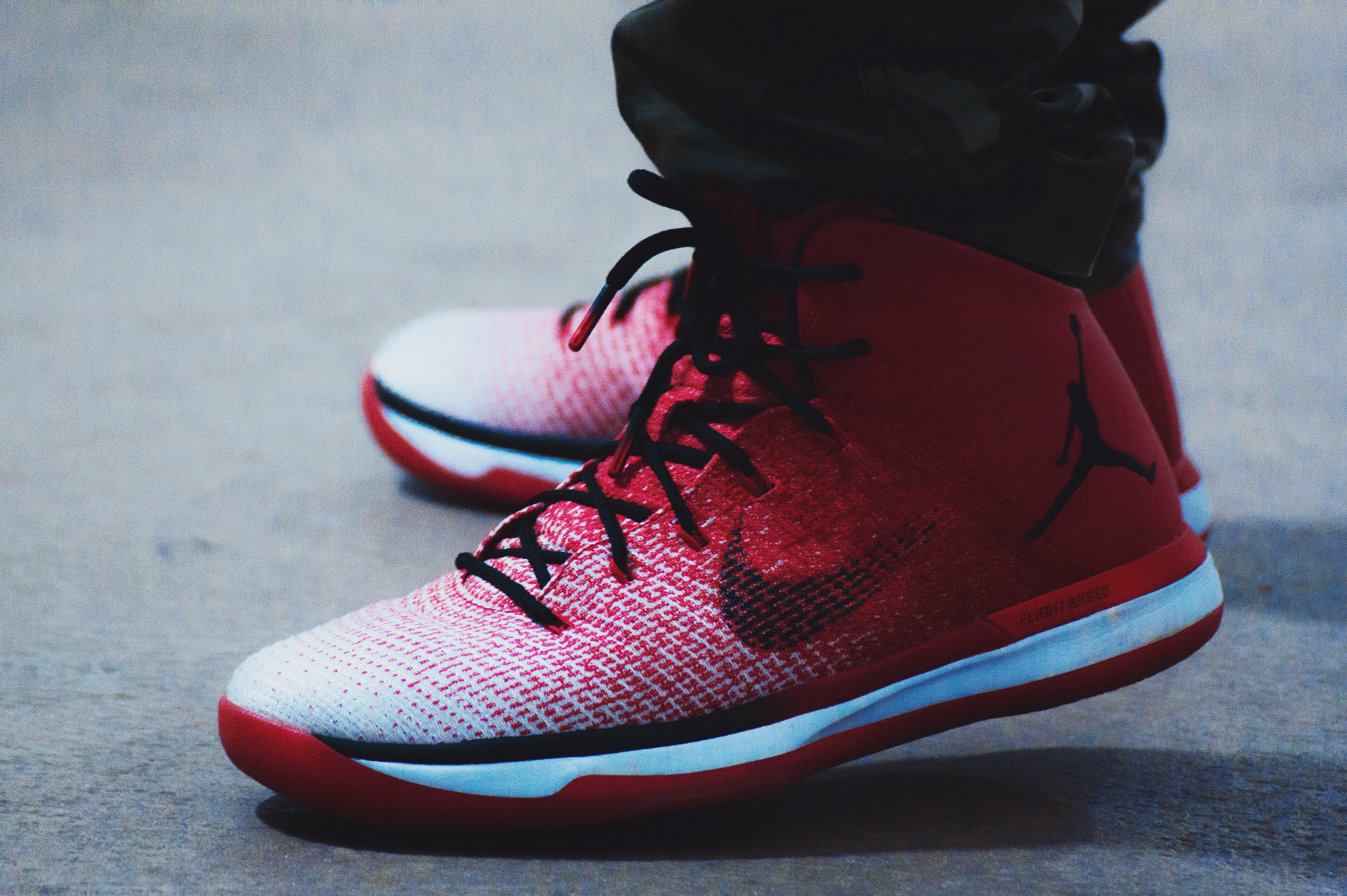body part, basketball, text, shoes, shoelace, jordan, fashion, red, day, sports shoe, 4K, wearing, compatibility, human body part, shoe, nike, sport, man, HD Wallpaper