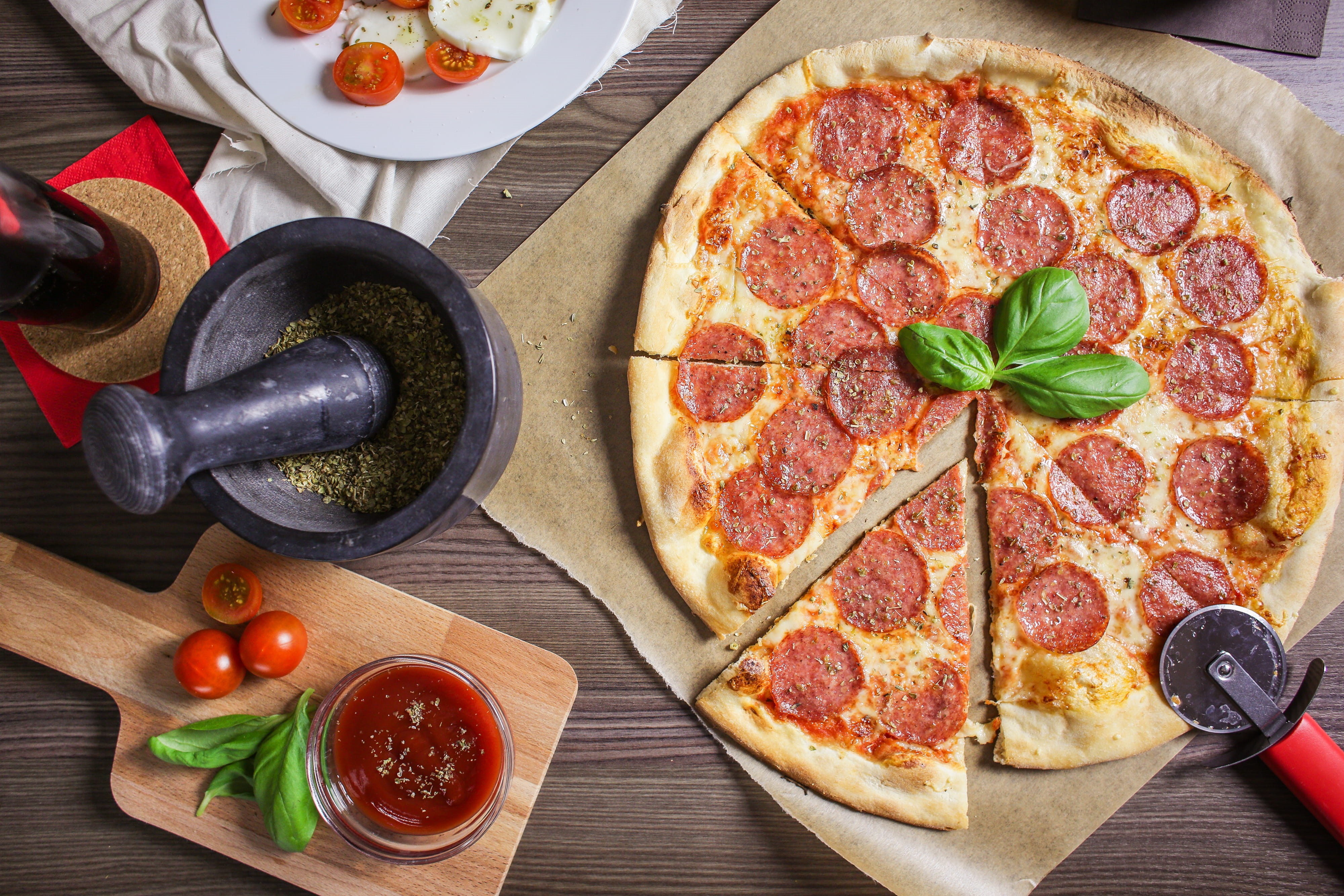 no people, directly above, slice, ready-to-eat, table, close-up, food and drink, baking, pastry Dough, freshness, mozzarella, speed, italian Culture, dinner, HD Wallpaper