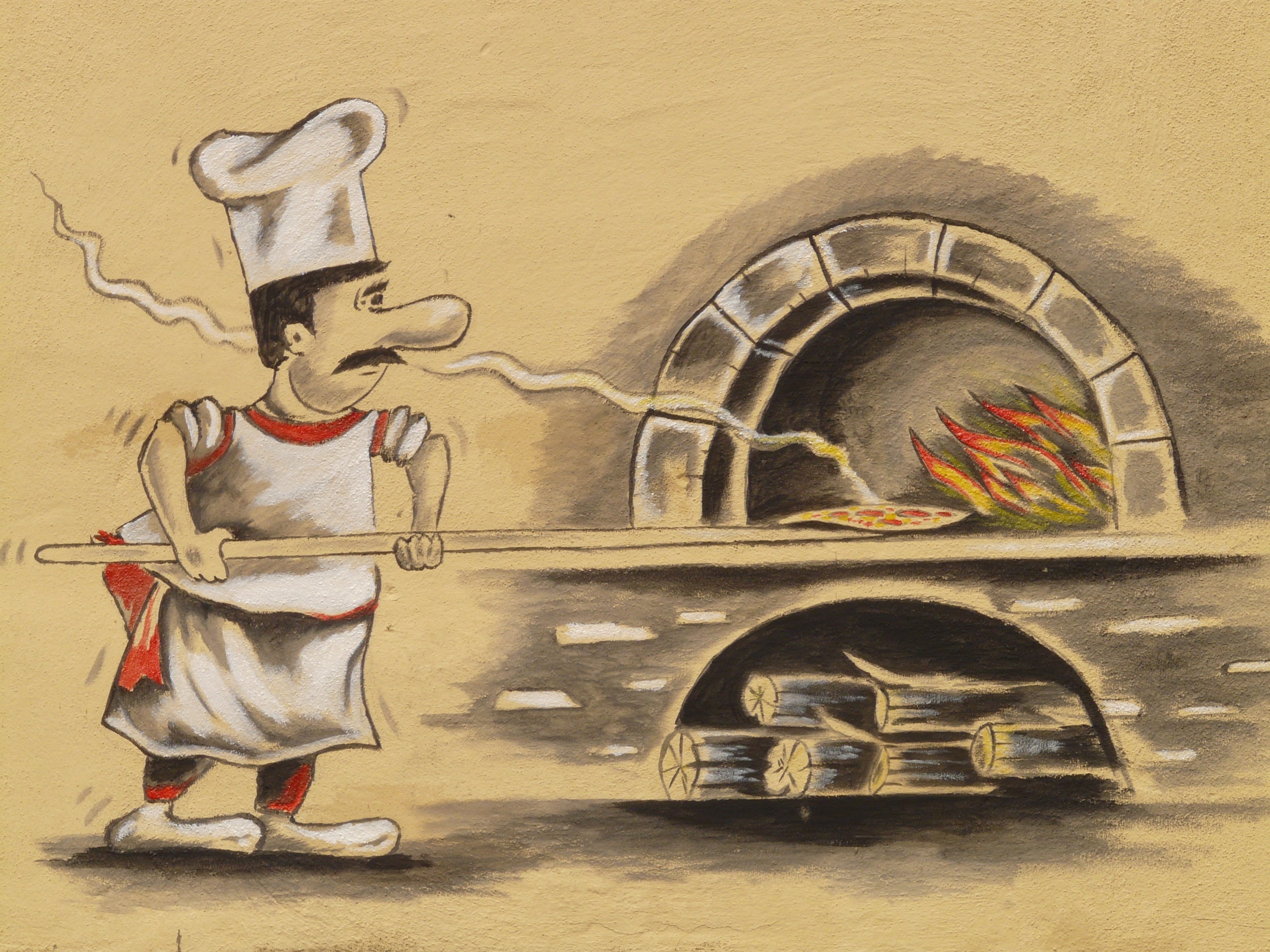 wall - building feature, painting, wood burning stove, arts And Entertainment, no people, religion, bake, representation, human representation, wood fired pizzas, HD Wallpaper