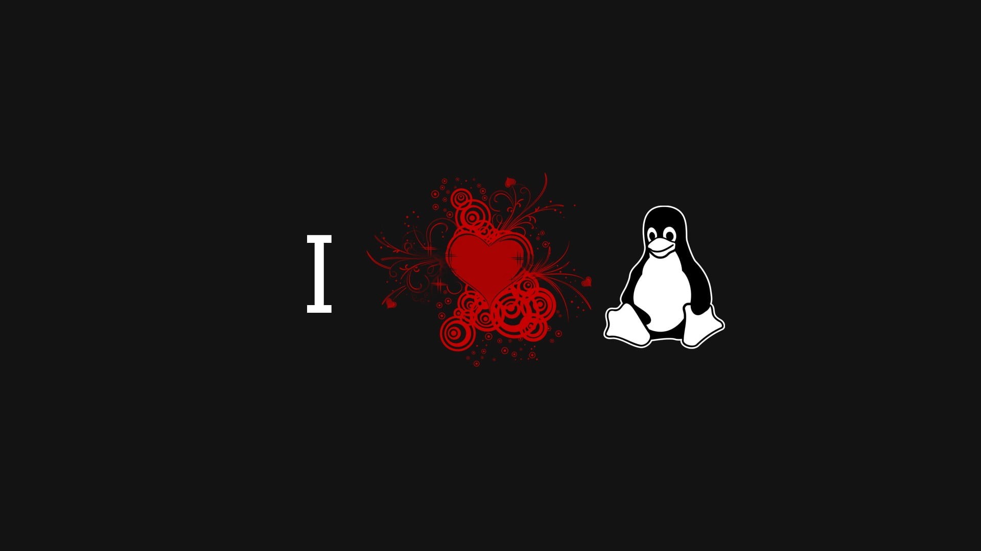 Linux, 1080P, close-up, night, low angle view, black background, plant, no people, penguin, red, illuminated, nature, electric lamp, illustration, heart, HD Wallpaper