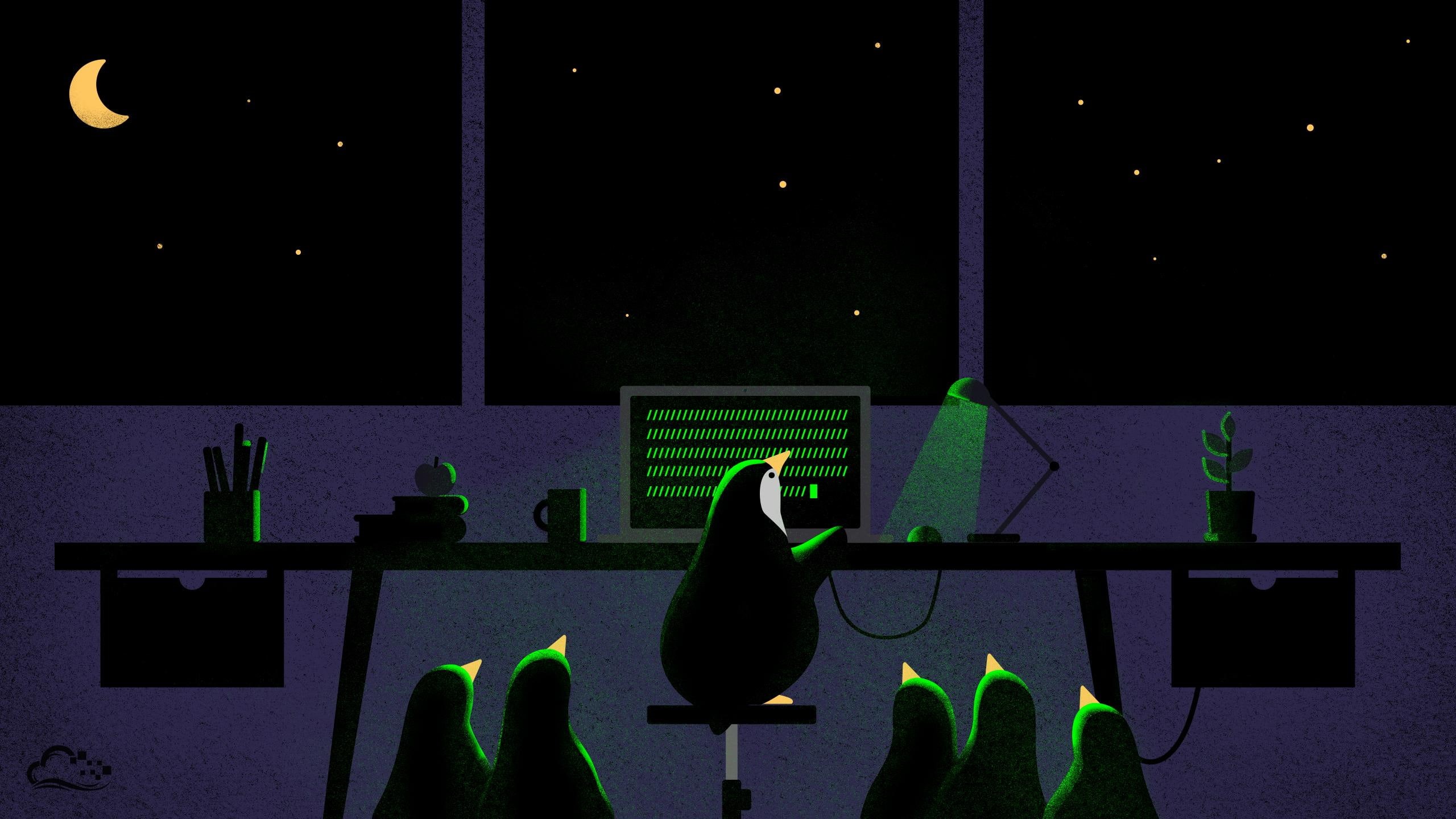 penguins, moon, digitalocean, 2K, night, HD Wallpaper