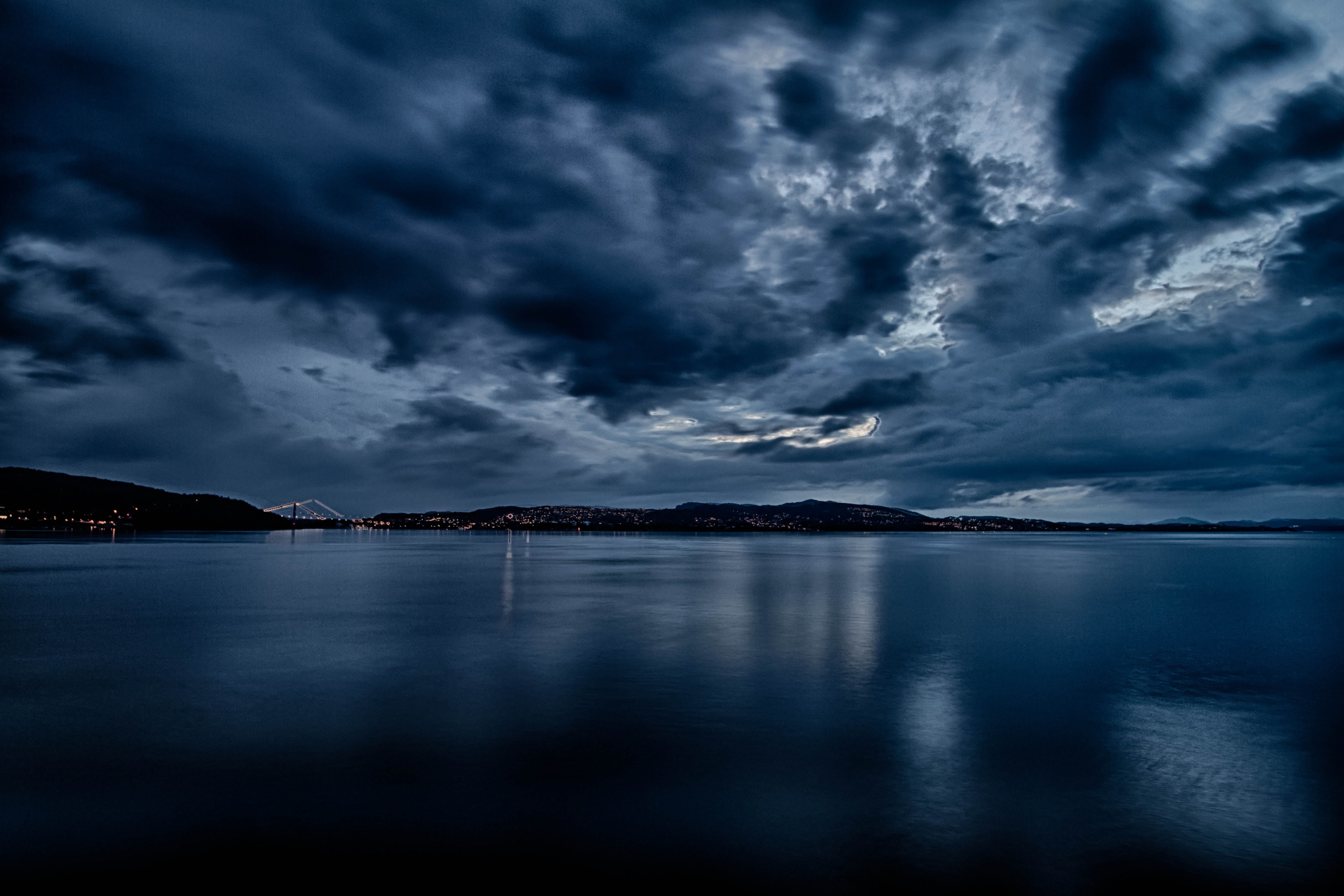 Nordnes, sea, National  Geographic, aerial, sky, water, nature, dramatic, body, STRIKING, white, 4K, aerial photo, night, photo, bergen, Askøy, cloudy, HD Wallpaper