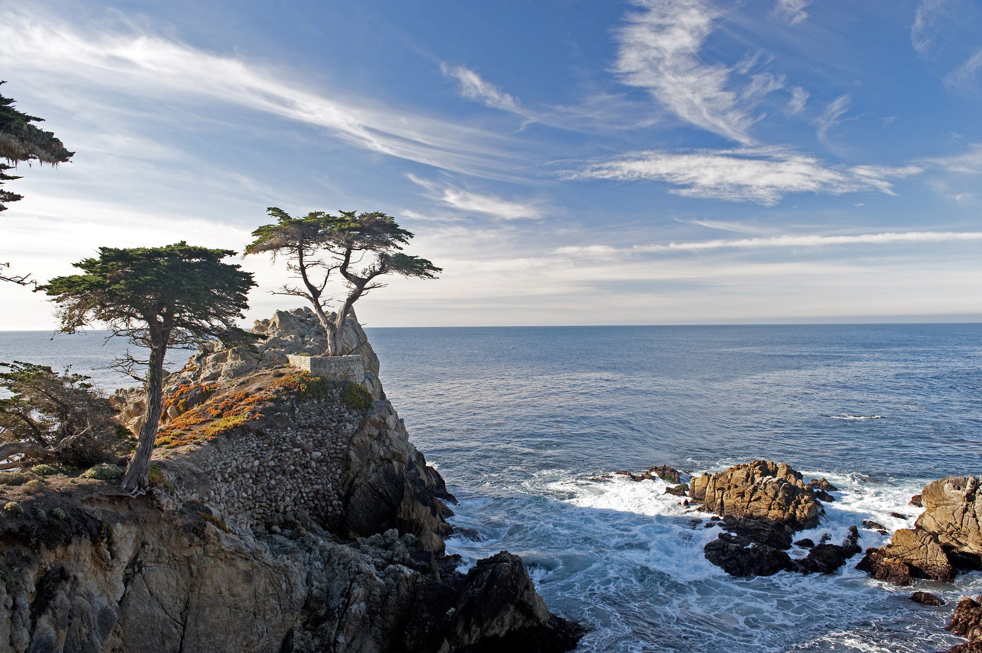 cloudy, daytime, near, white, CA, rock - Object, Nikon, body of water, mile, 1080P, cliff, beach, Lone Cypress, cypress, Pebble Beach  California, water, HD Wallpaper