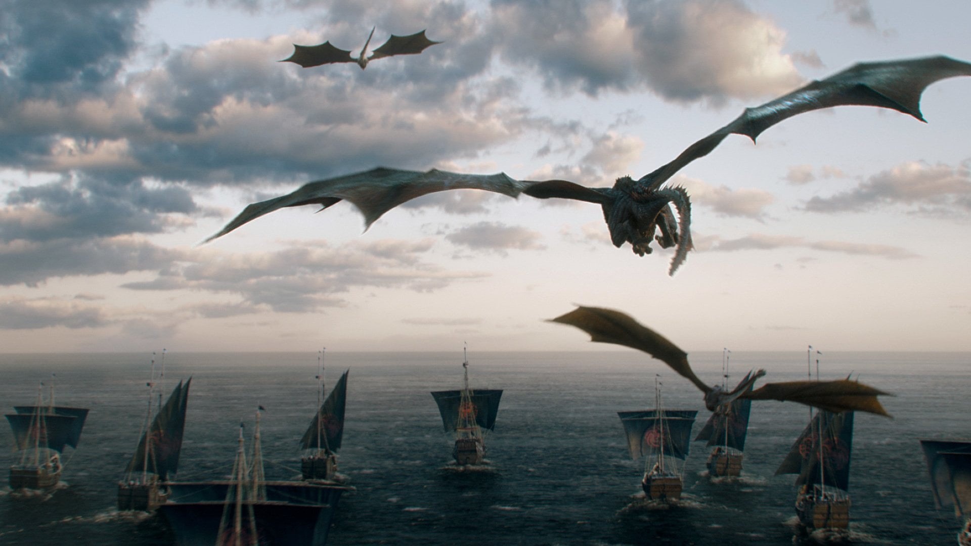seagull, sea, no people, outdoors, animal wildlife, bird, animals in the wild, 1080P, animal, animal themes, boats, group of animals, horizon, Dragon, HD Wallpaper