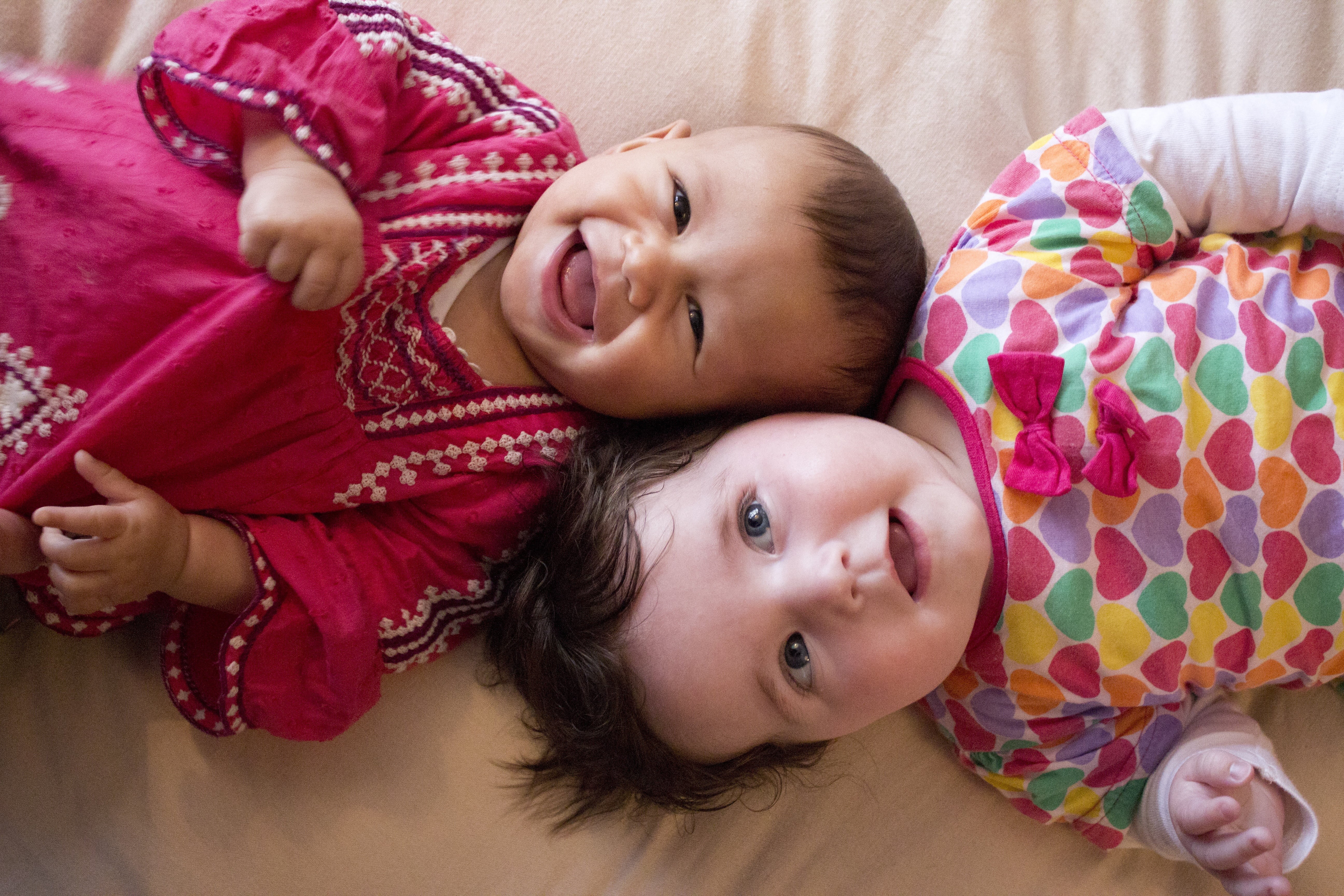 happiness, women, two people, brown, cheerful, portrait, smiling, small, offspring, females, laughing, family, young, people, childhood, pink, looking at camera, HD Wallpaper