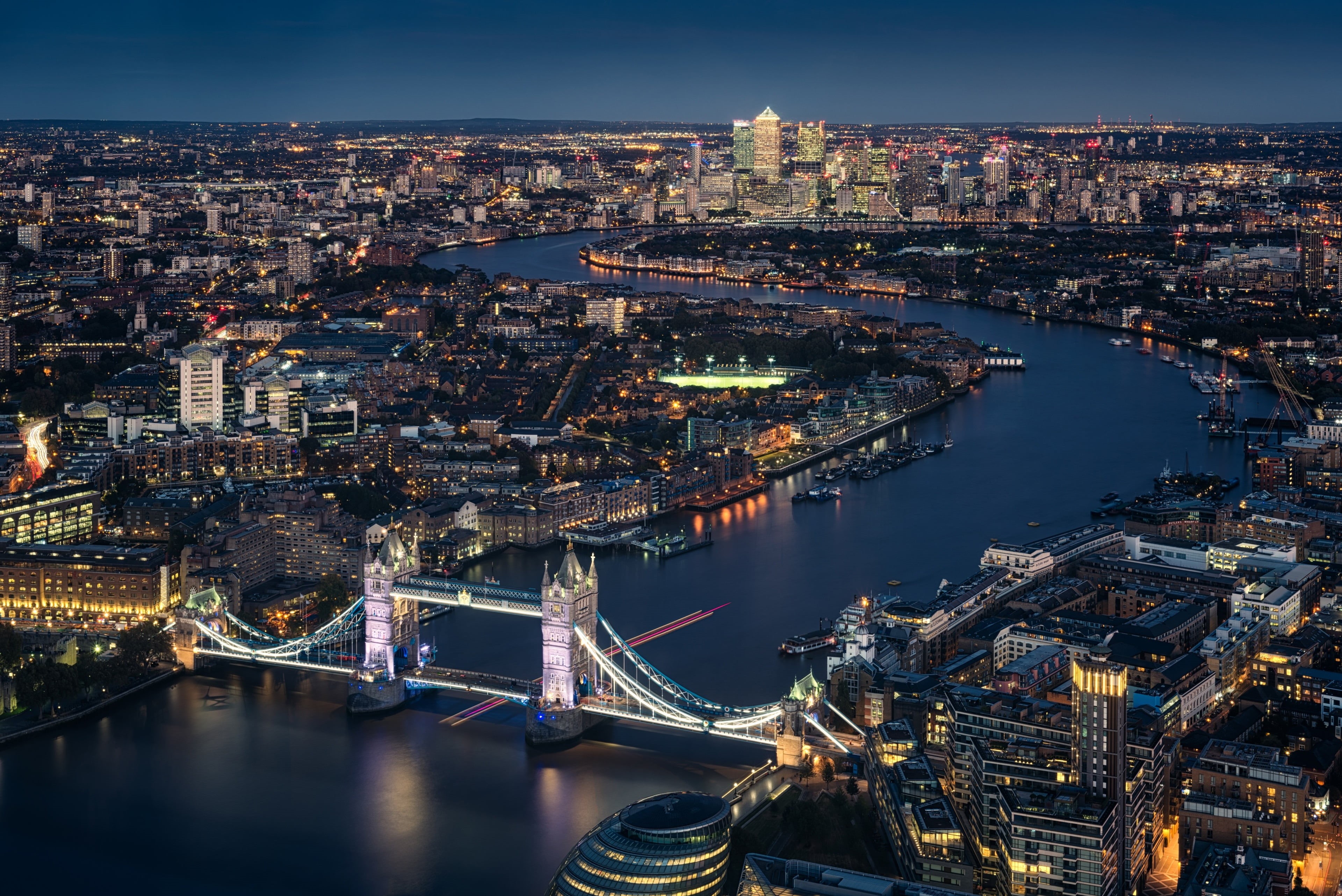 nature, outdoors, bridge, transportation, building exterior, built structure, architecture, skyscraper, night, london 4k pic, travel destinations, HD Wallpaper