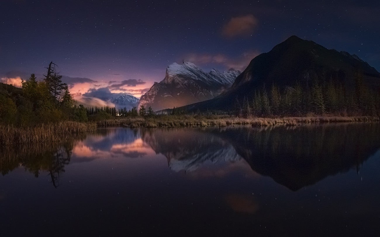 photo, mountain range, space, water, lake, tranquil scene, near, river, snowy peak, sky, Canada, beauty in nature, shrubs, mountain peak, scenics - nature, HD Wallpaper