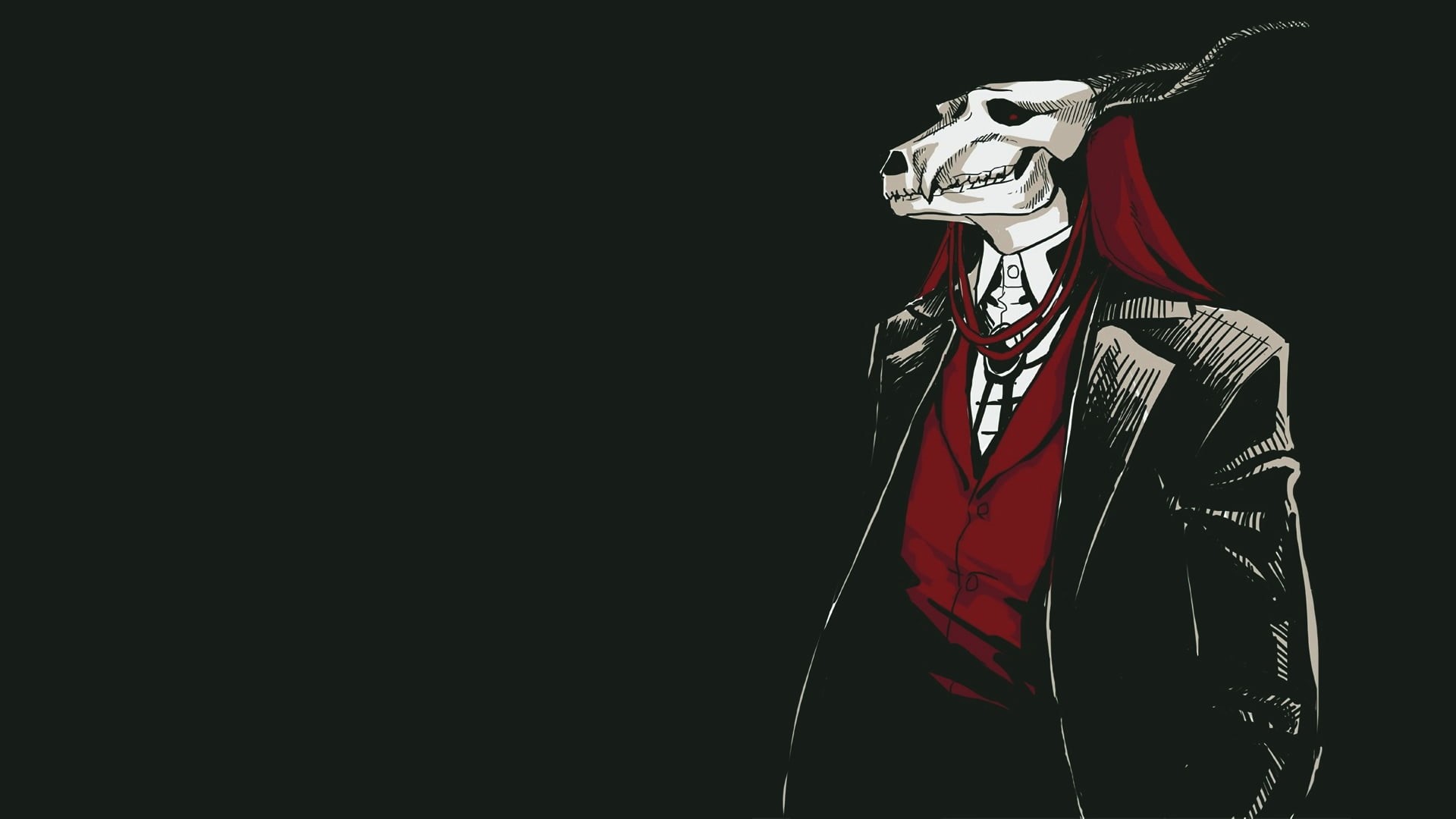simple background, skull, Elias Ainsworth, anime, manga, black background, 1080P, Mahoutsukai no Yome, HD Wallpaper