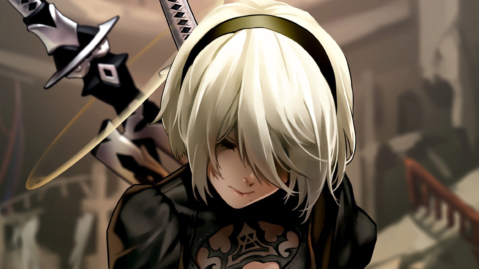 1080P, 2B (Nier: Automata), close-up, headshot, women, boys, haired, childhood, home interior, innocence, leisure activity, one person, lifestyles, looking, HD Wallpaper