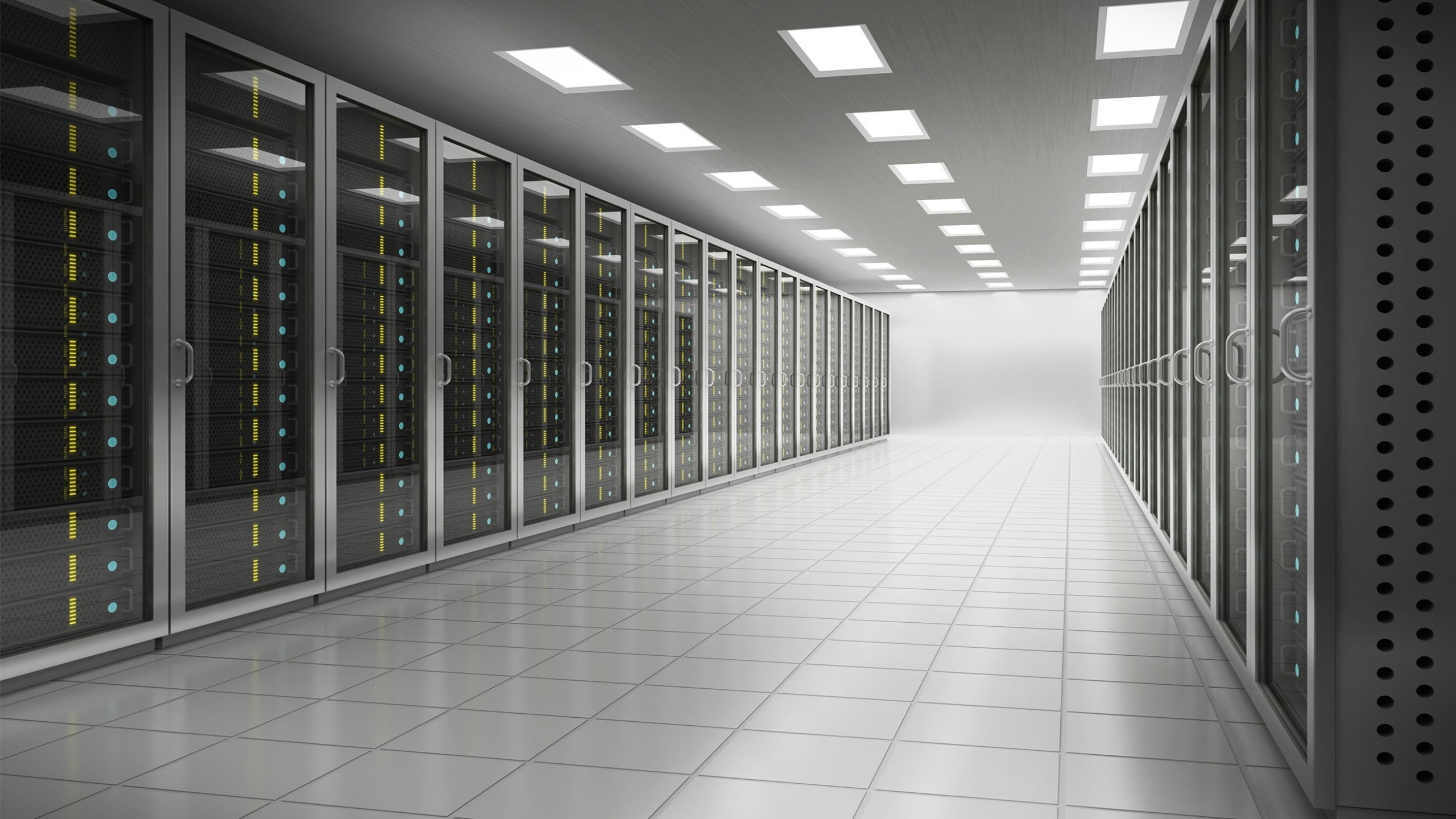 tiles, architecture, lights, data center, room, glass, operating system, Hi-Tech, 2K, server, door, technology, HD Wallpaper