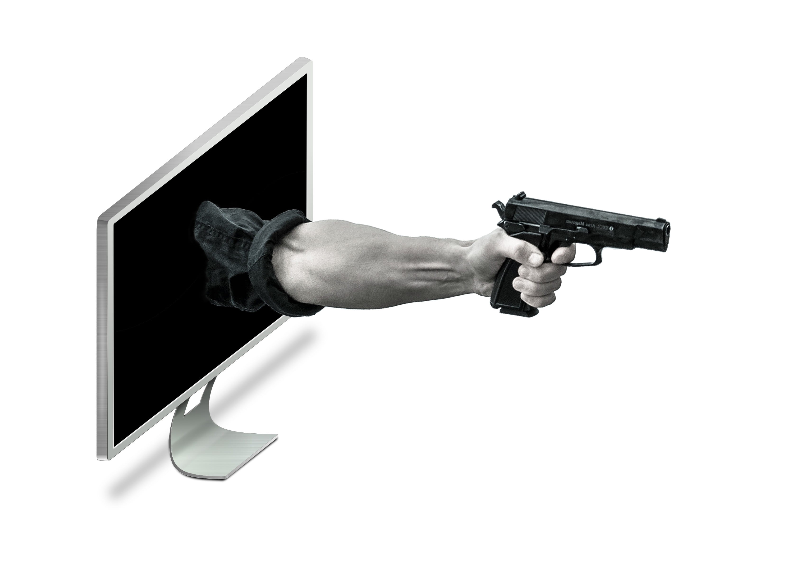 criminal, weapon, cut out, computer, hacking, gun, human hand, cyber, white background, steal, phishing, aiming, theft, protection, violence, information, HD Wallpaper