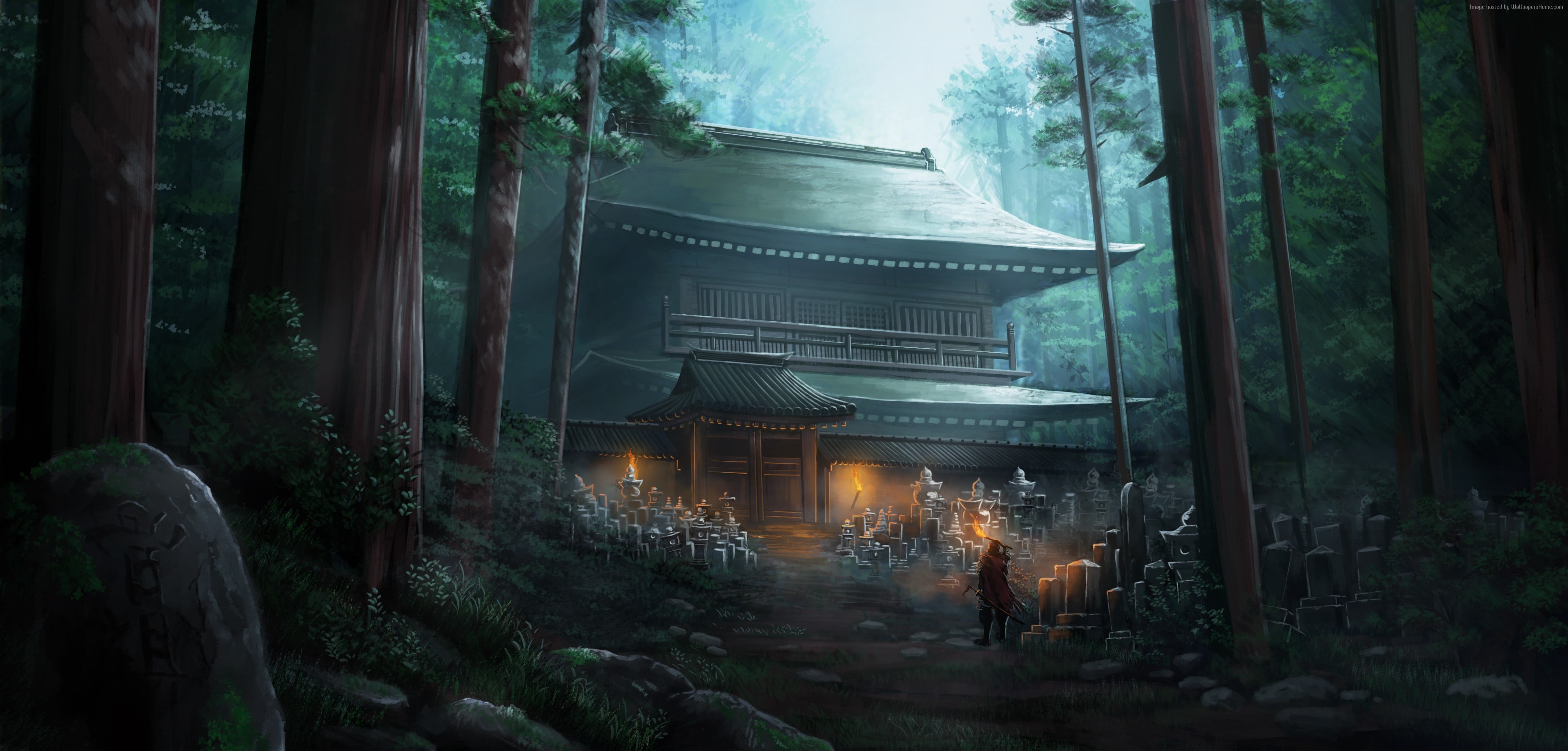 Temple, 4K, forest, 4K, HD Wallpaper