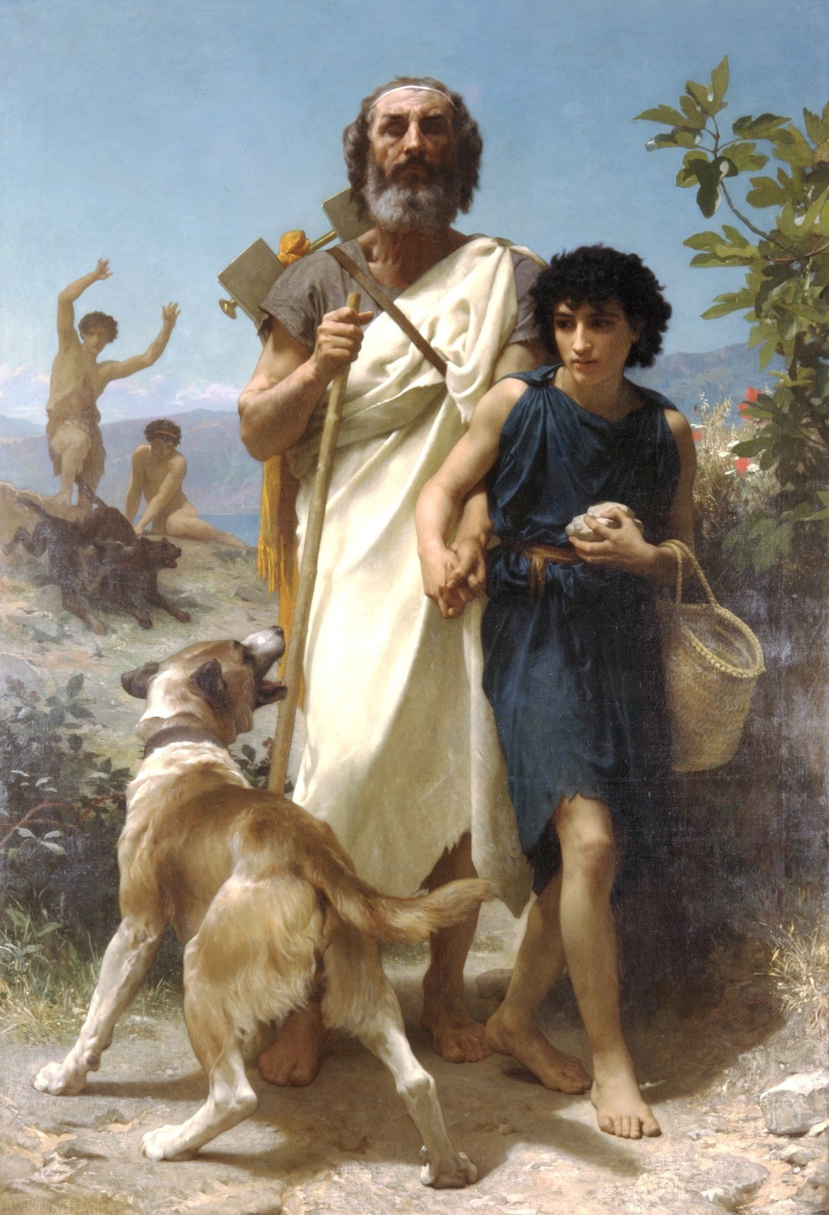 mature adult, domestic, pets, Greek mythology, one animal, day, 720P, domestic animals, artwork, history, people, clothing, Homer and His Guide, mammal, Phone HD Wallpaper