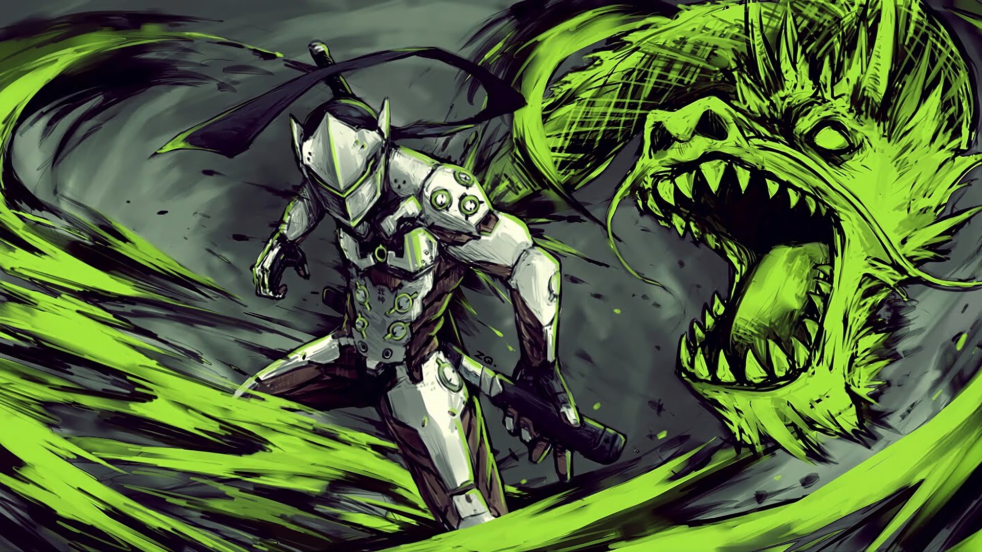 growth, water, nature, no people, animal themes, animal wildlife, digital, creativity, Overwatch, outdoors, close-up, video games, Genji (Overwatch), HD Wallpaper