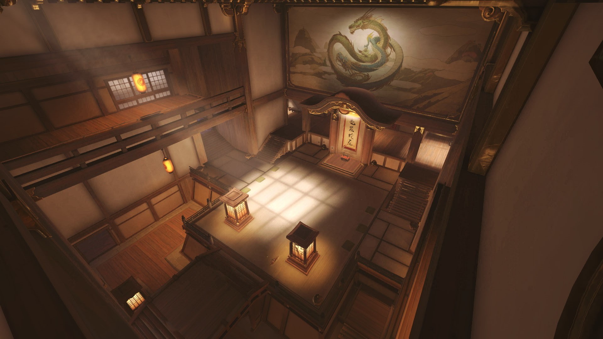 built structure, 1080P, Hanamura (Overwatch), illuminated, indoors, shadow, building, human representation, staircase, home interior, kitchen, domestic room, HD Wallpaper