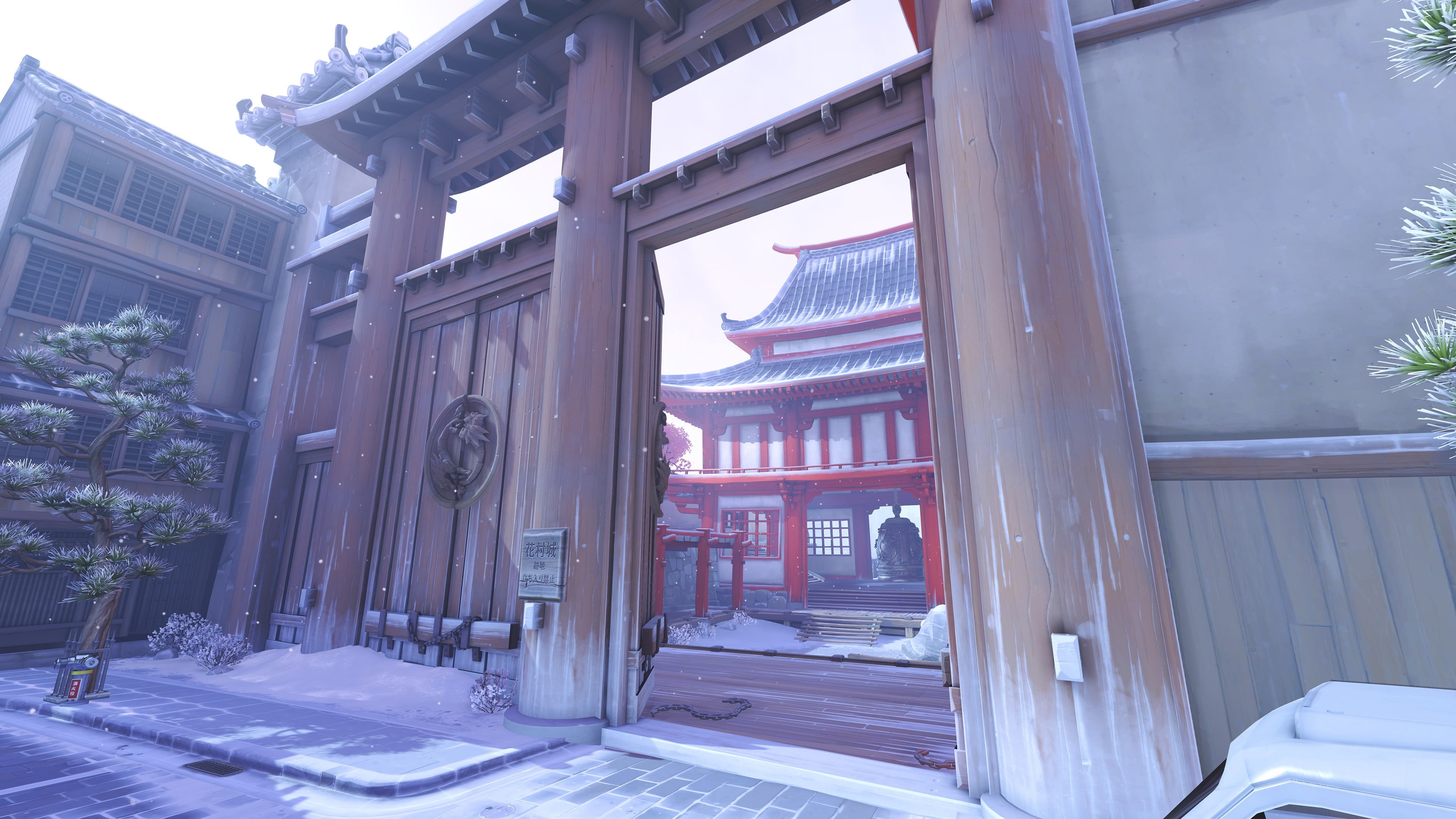 built structure, religion, no people, winter, window, tree, cold temperature, entrance, nature, architecture, city, day, outdoors, building, 4K, Hanamura (Overwatch), HD Wallpaper