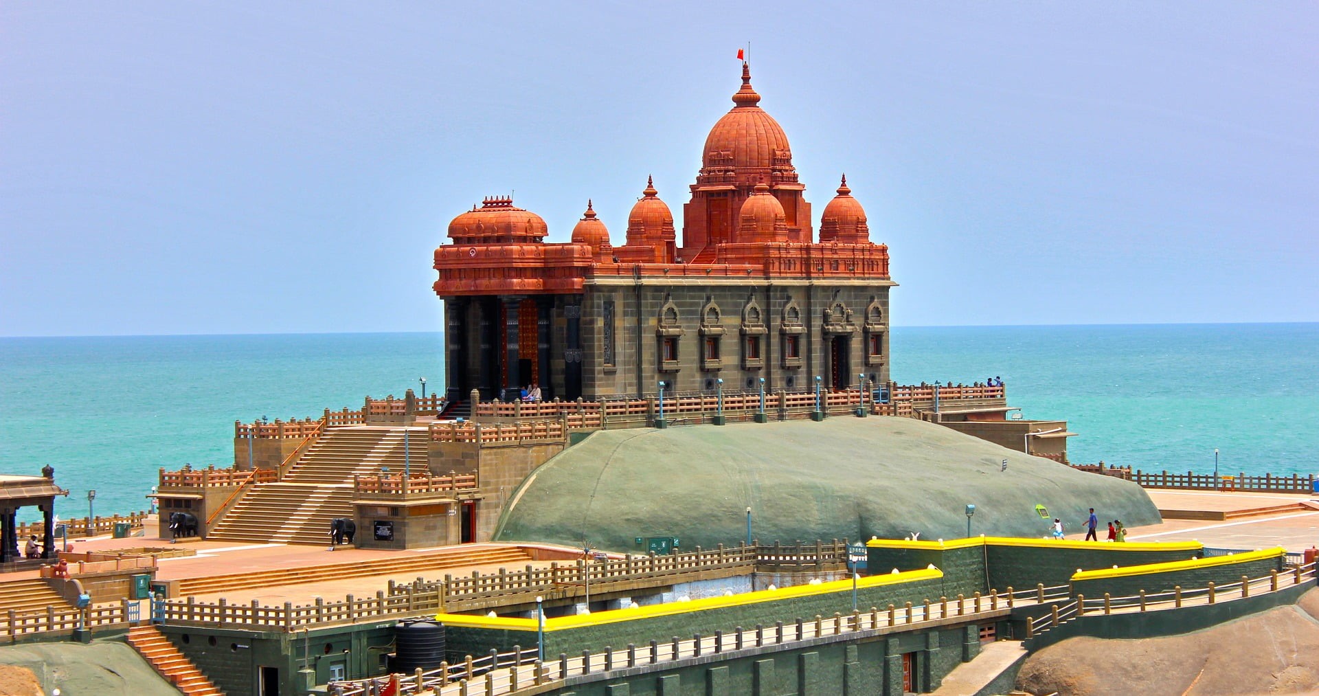 horizon over water, tamil nadu, building, 1080P, the past, sky, temple, outdoors, built structure, history, dome, sea, travel destinations, building exterior, HD Wallpaper