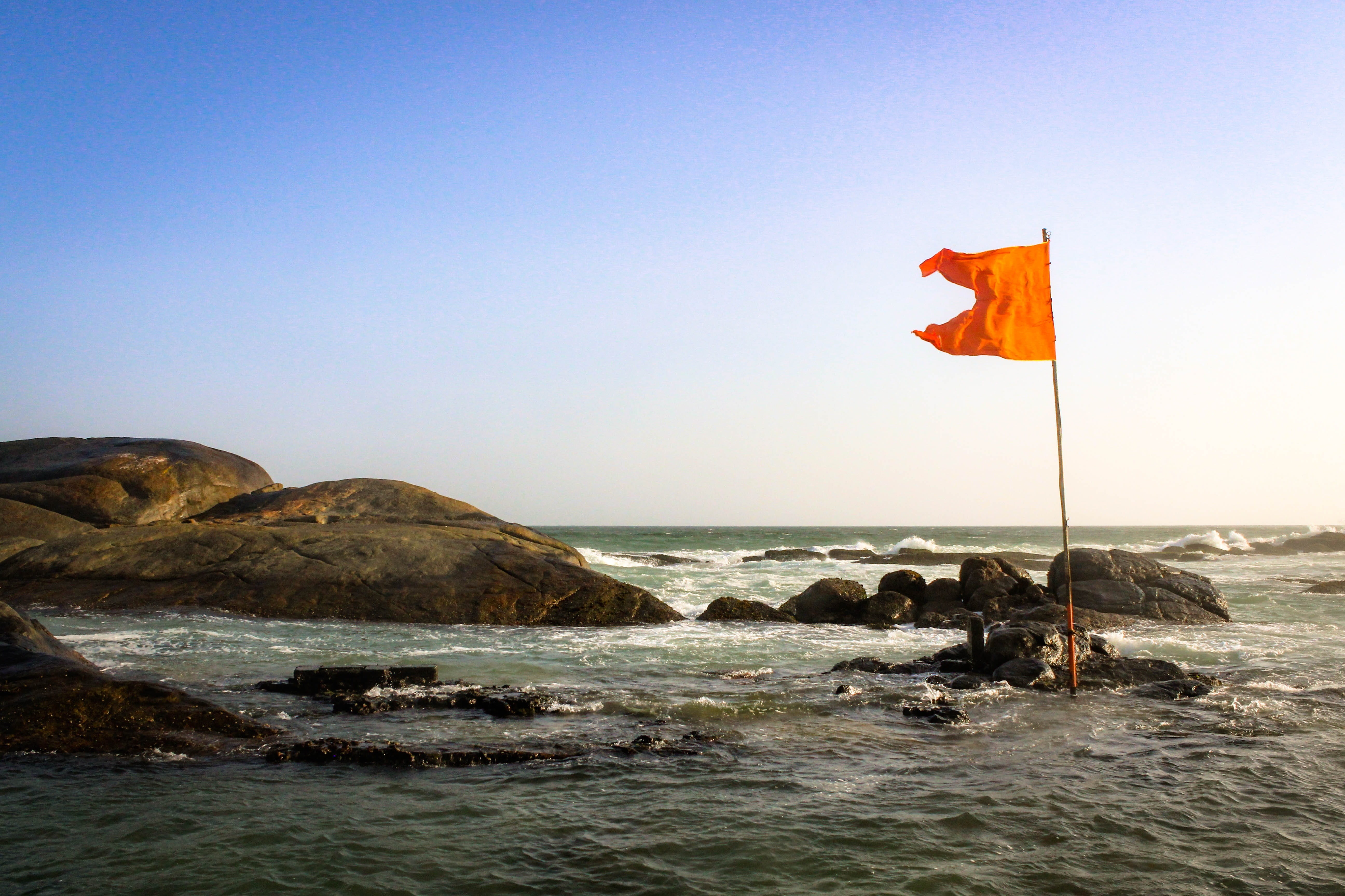 outdoors, no people, maple leaf, kanyakumari, clear sky, travel india, horizon over water, sky, solid, land, waving, beach, patriotism, india, 5K, nature, HD Wallpaper