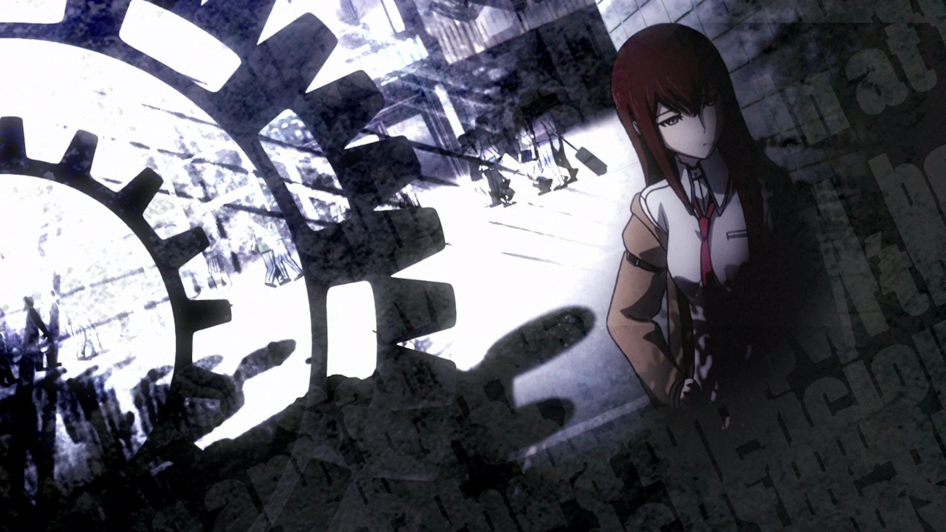 built structure, child, anime girls, hairstyle, illustration, maroon, full length, Steins;Gate, staircase, girls, young women, contemplation, leisure activity, HD Wallpaper