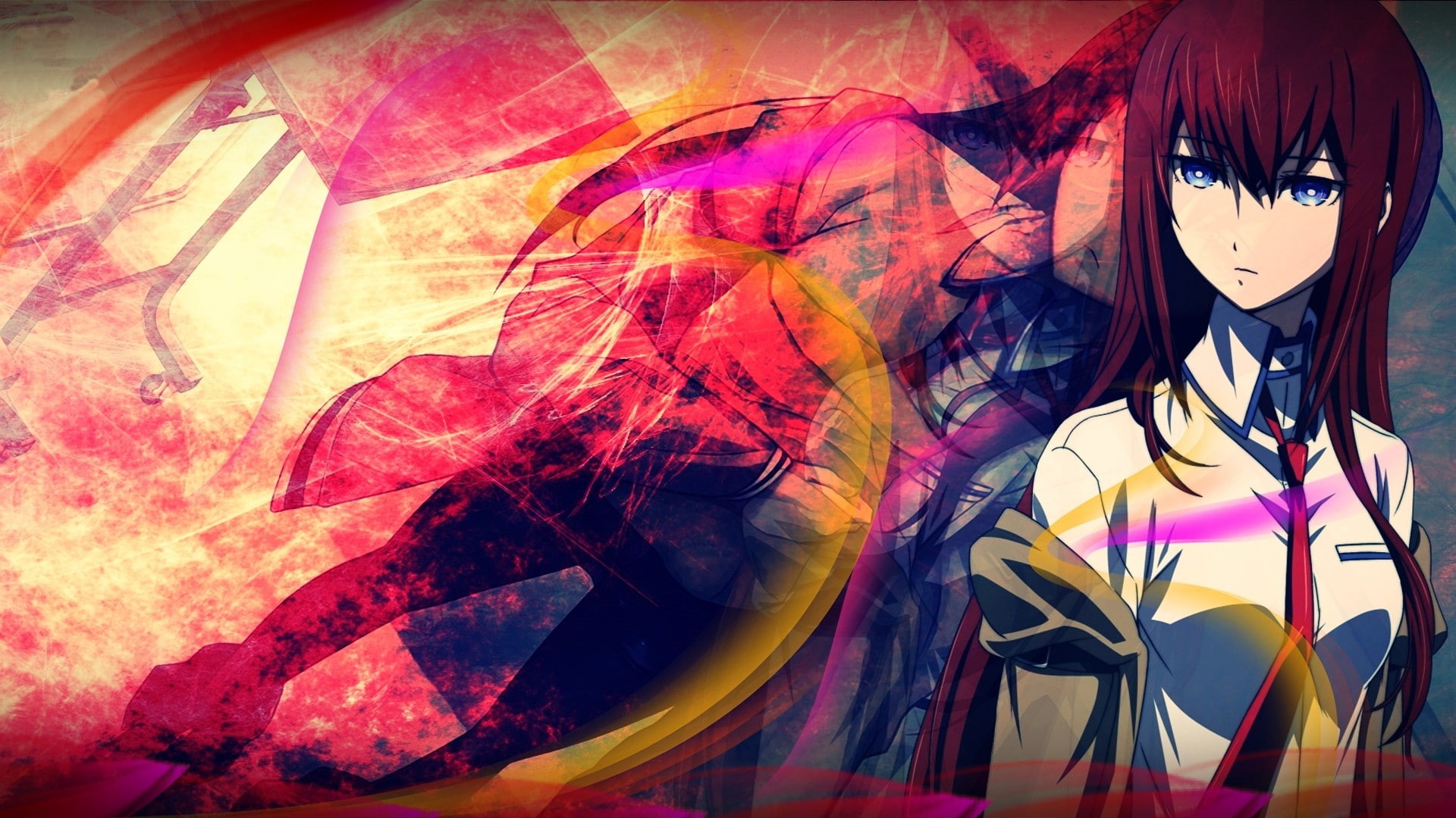 adult, backgrounds, graffiti, paint, paintings, painted, steinsgate makise kurisu anime anime girls, textured, female likeness, abstract, one person, painted image, HD Wallpaper
