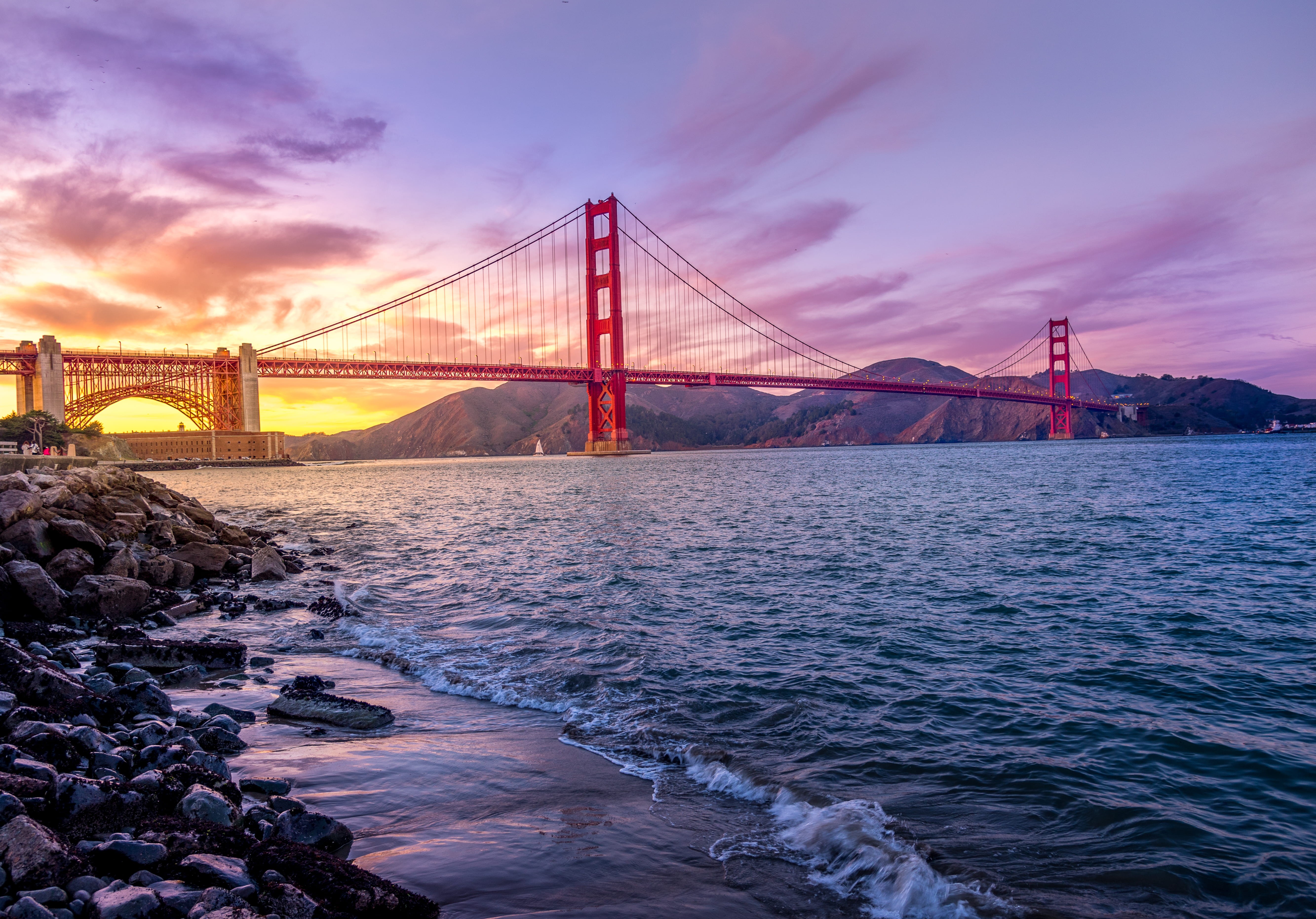travel, photo, city, uSA, new York City, outdoors, 5K, architecture, connection, gate, travel destinations, golden Gate Bridge, bridge - Man Made Structure, HD Wallpaper