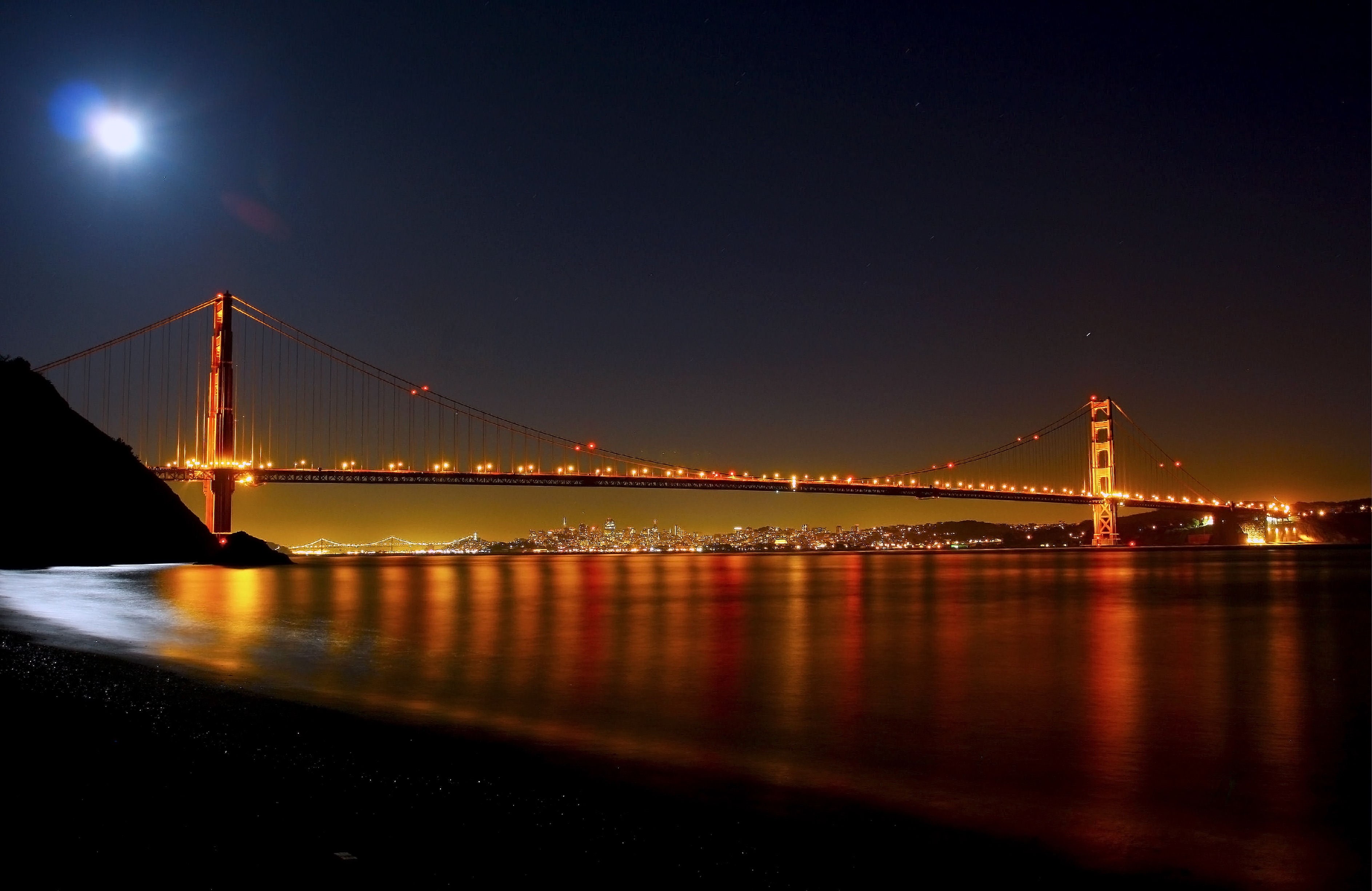 San Francisco  Golden Gate, cityscape, cove, sea, night photography, va, long exposure, creativecommons, bridge - Man Made Structure, urban Skyline, suspension Bridge, HD Wallpaper