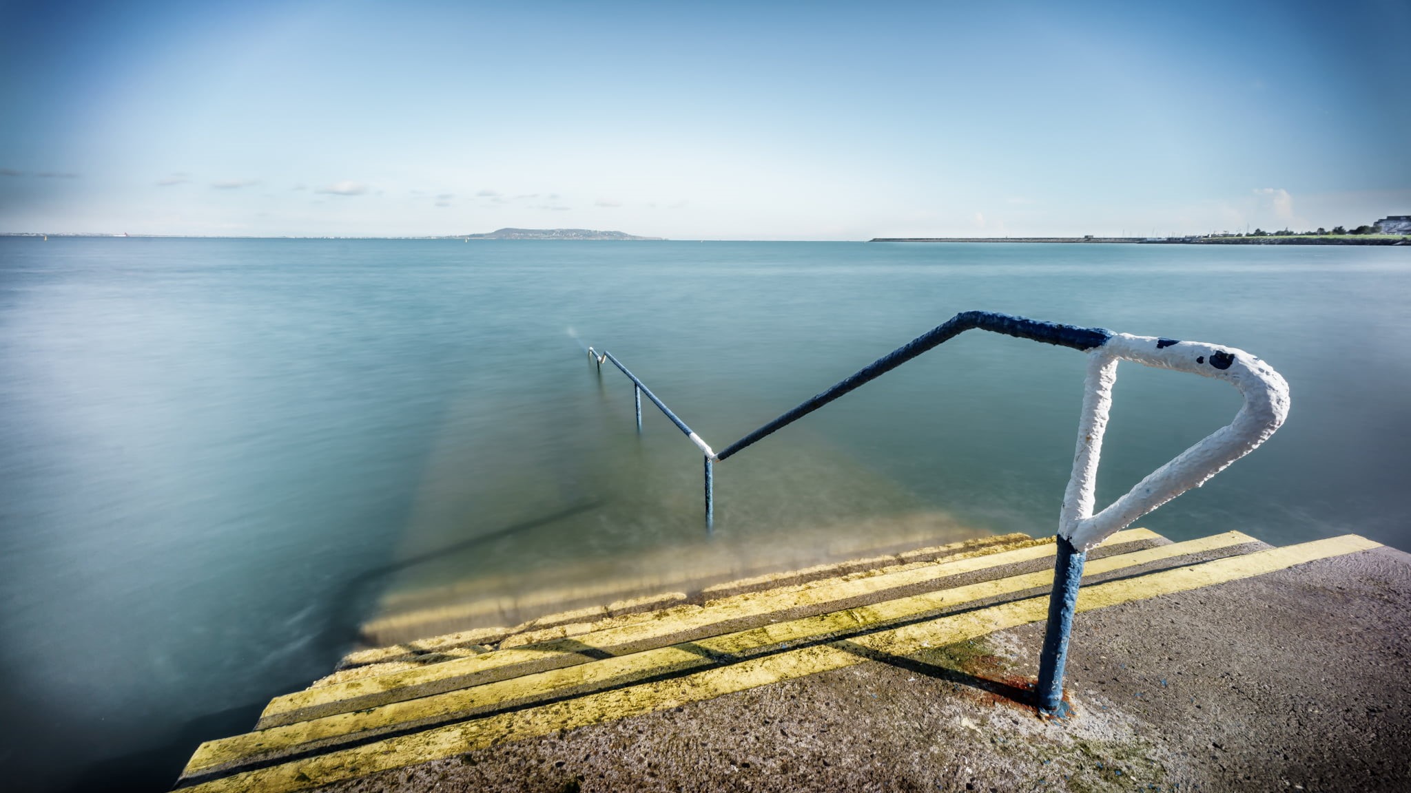 Dublin, handrail, ireland, photography, full frame, concrete, sony a7, a7, 1080P, water, photo, long exposure, europe, Seascape, dock, IE, landscape, Seapoint, HD Wallpaper