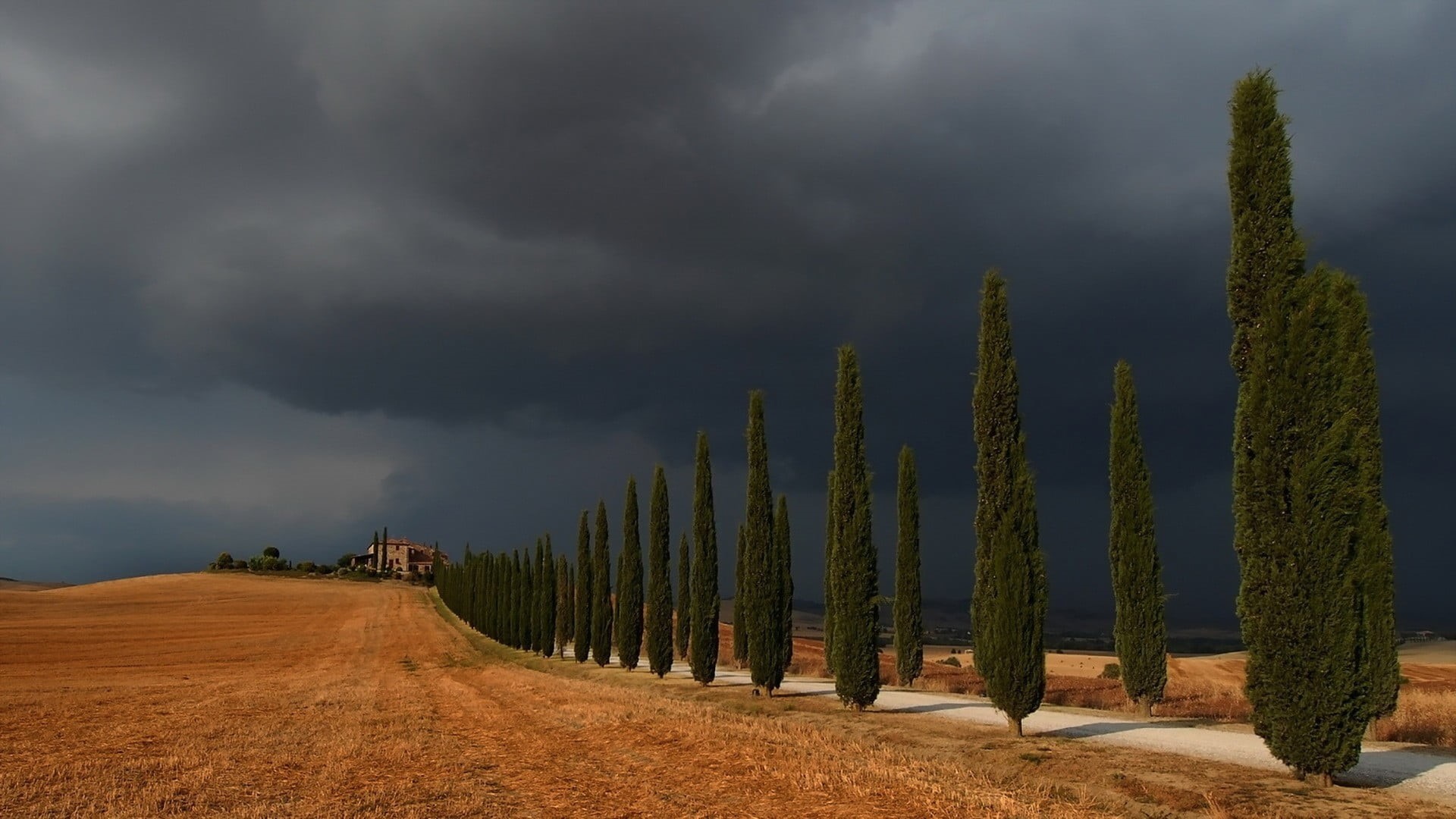 tranquil scene, hills, house, Italy, beauty in nature, non-urban scene, tree, clouds, environment, trees, sky, scenics - nature, outdoors, land, nature, HD Wallpaper