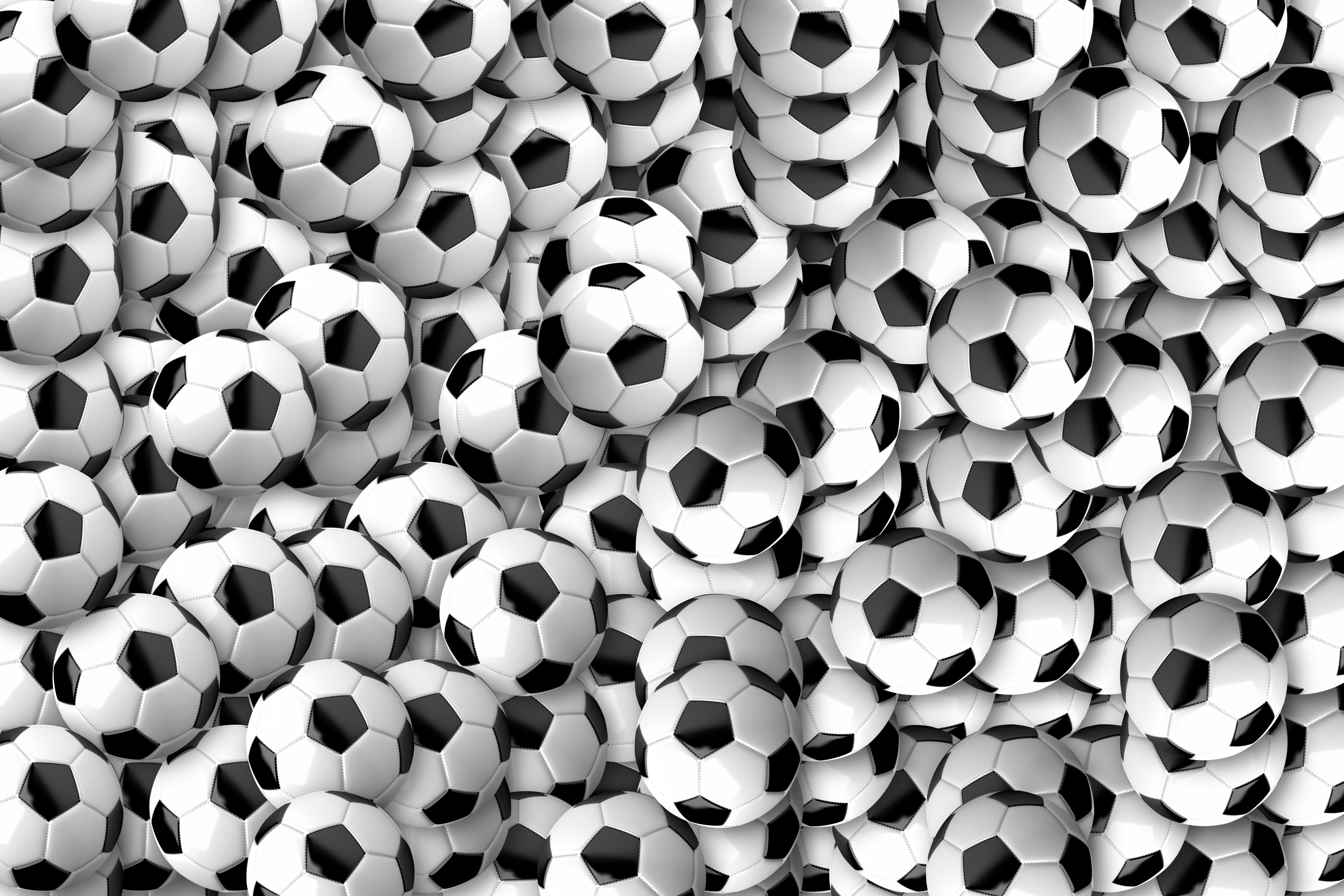 art, decoration, multi colored, abstract, texture, sphere, pattern, geometric shape, soccer balls, indoors, lot, blue, circle, many, repetition, soccer, HD Wallpaper