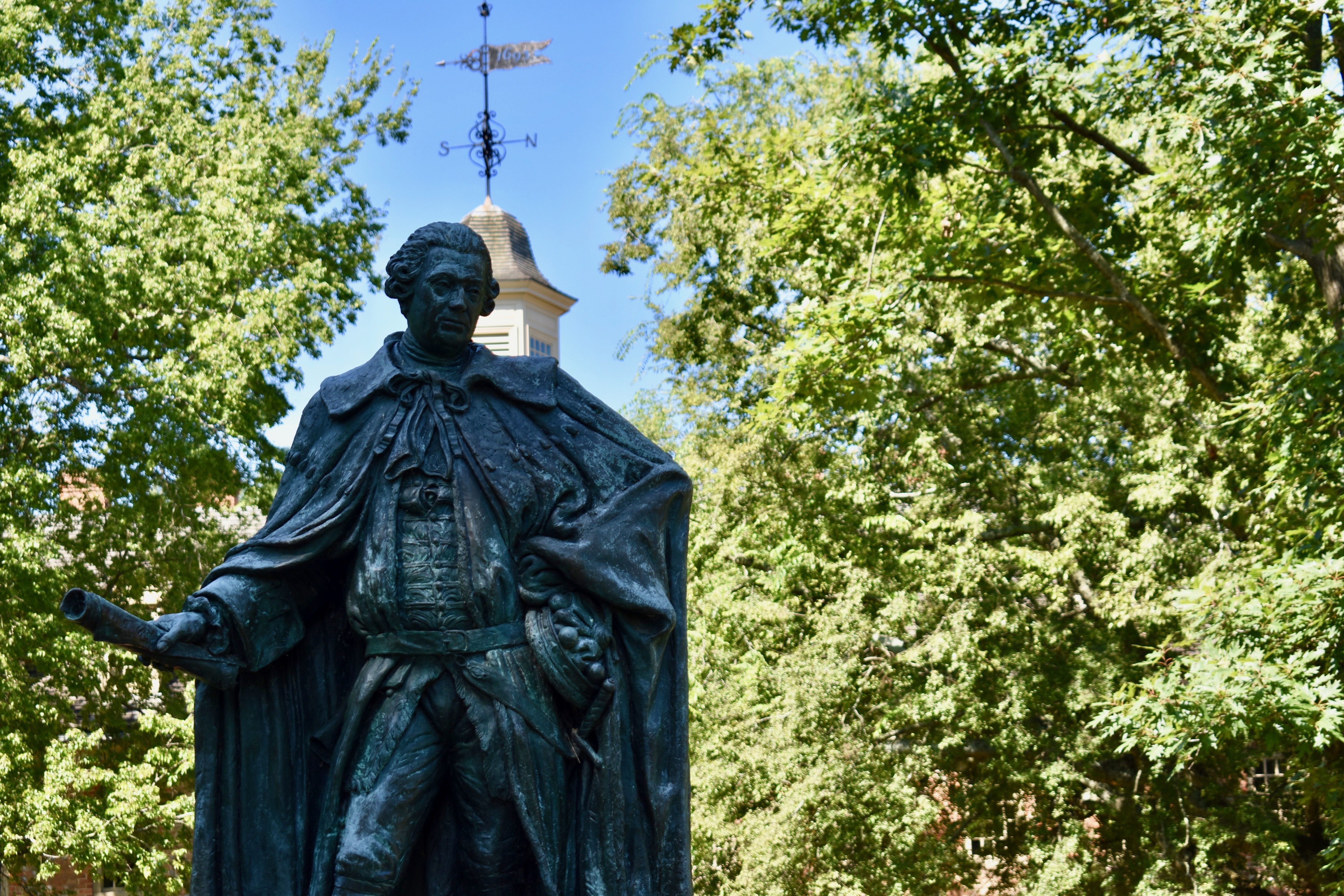 craft, grass, area, human representation, w m, wren, nature, monument, sculpture, male likeness, williamsburg, blue, lord, outdoors, trees, college, tourist, HD Wallpaper