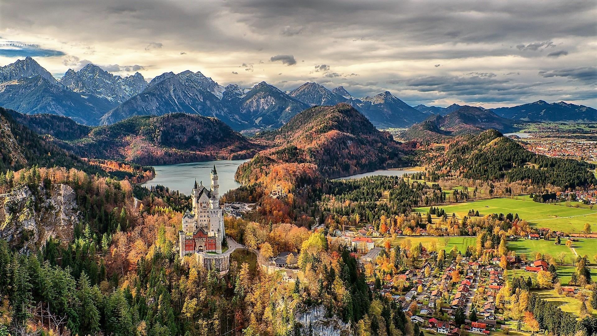 castle, bavaria, environment, architecture, tranquility, no people, tree, neuschwanstein castle, plant, aerial photography, scenics - nature, lake, building, HD Wallpaper
