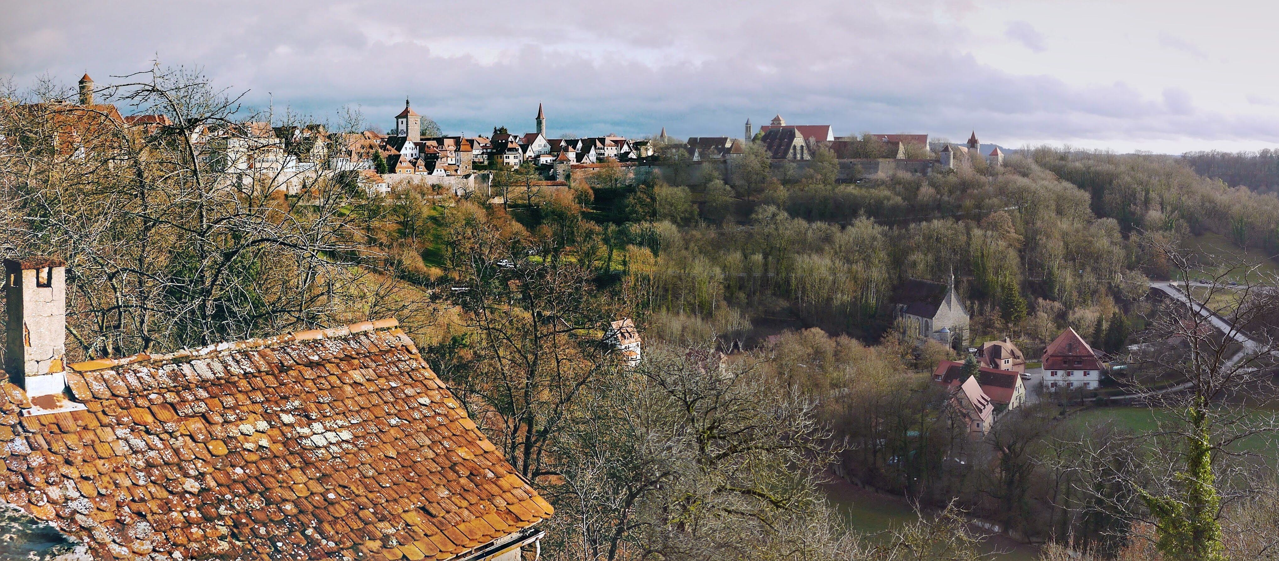 day, 4K, townscape, autumn, rothenburg ob der tauber, water, town, architecture, house, city, built structure, high angle view, residential district, germany, HD Wallpaper