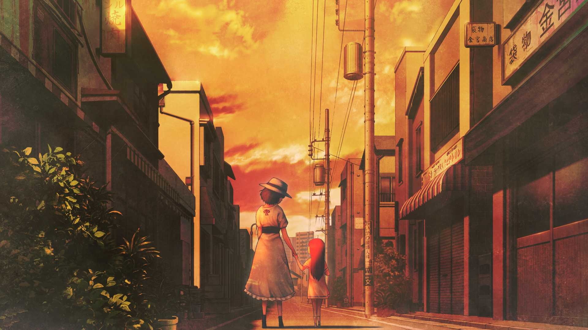 Steins;Gate 0, city, urban, sky, Shiina Mayuri, 1080P, anime girls, anime, Shiina Kagari, Steins;Gate, HD Wallpaper