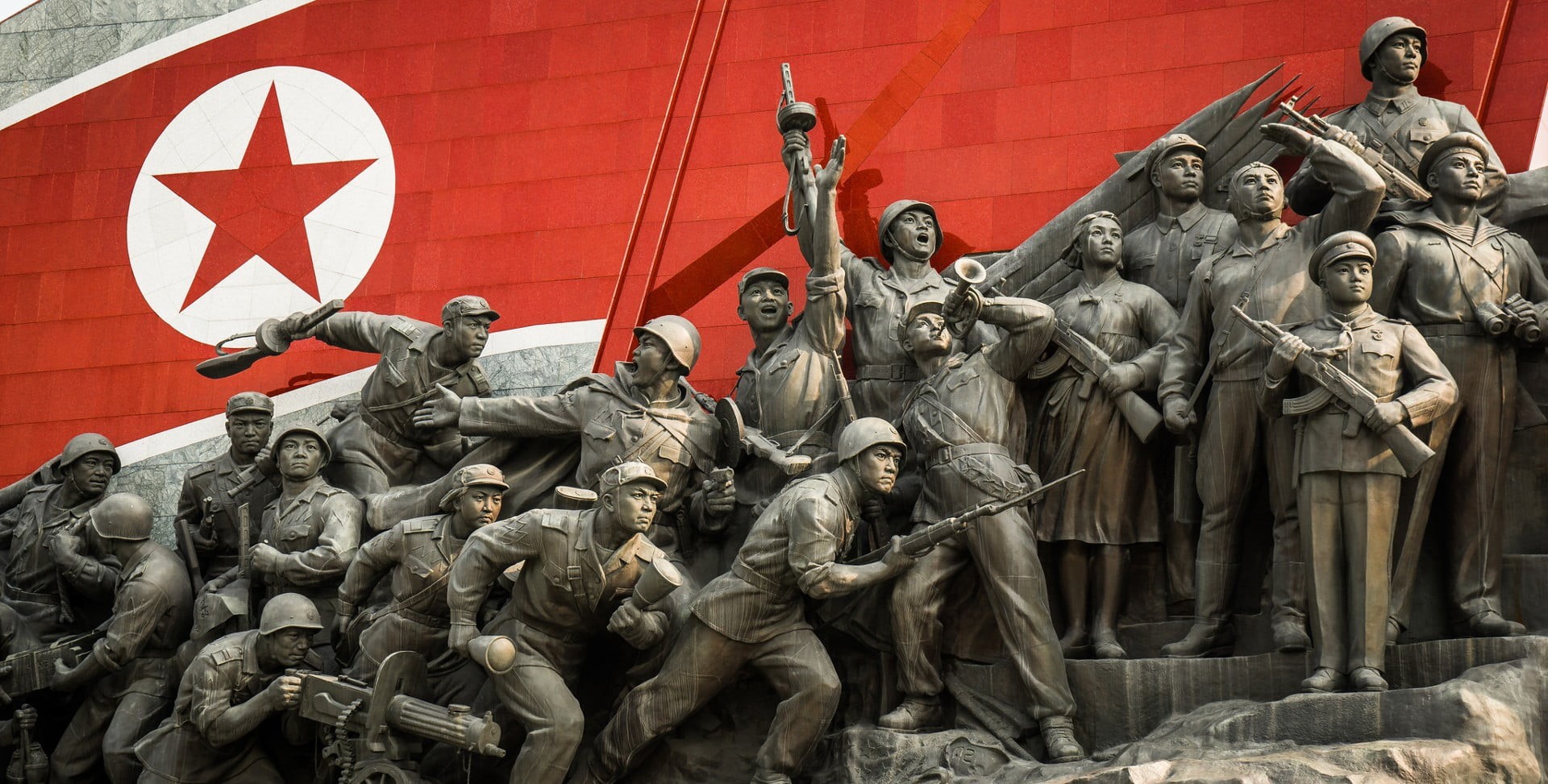 North Korea, flag, sculpture, the past, figure, craft, built structure, representation, military, creativity, history, black, day, soldier, male likeness, HD Wallpaper