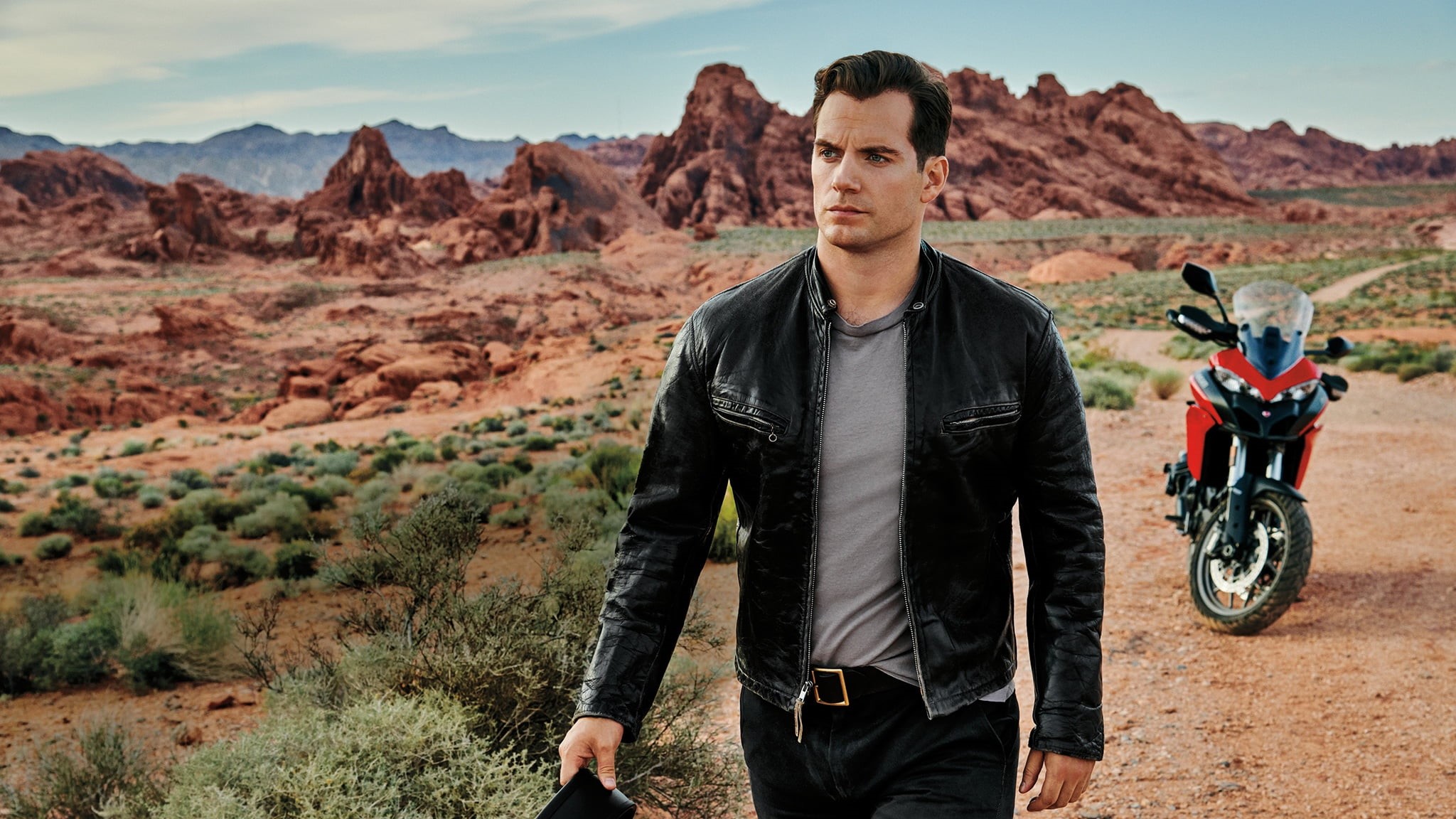 motorcycle, rocks, male, Henry Cavill, 1080P, jacket, HD Wallpaper