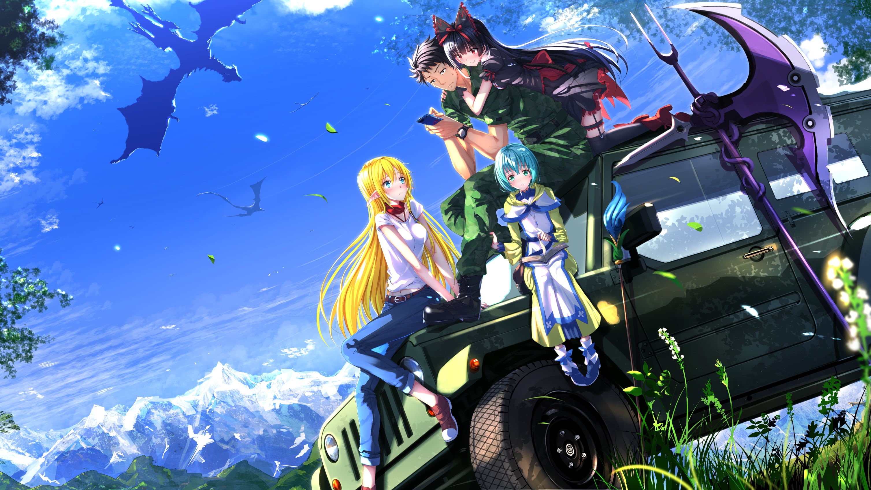 Lelei La Lelena, anime girls, 2K, statue, male likeness, real people, Gate: Jieitai Kanochi nite Kaku Tatakaeri, Tuka Luna Marceau, built structure, low angle view, HD Wallpaper